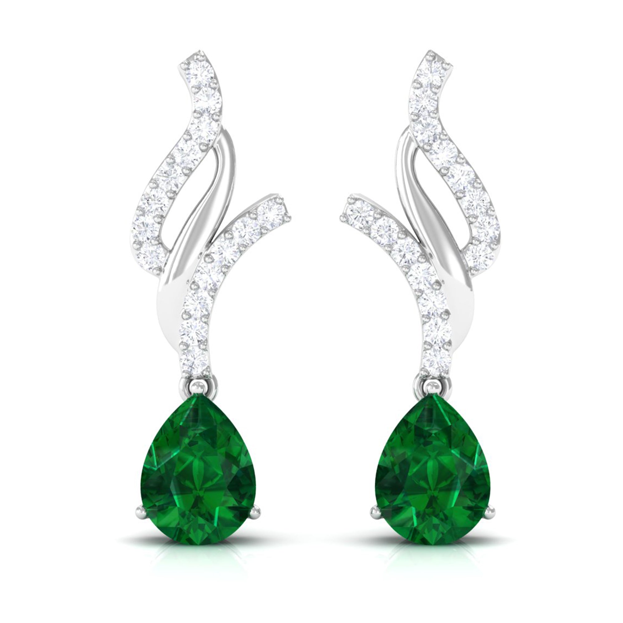 Vibrant Grown Labs-Created Emerald Teardrop Minimal Dangle Earrings with Accent