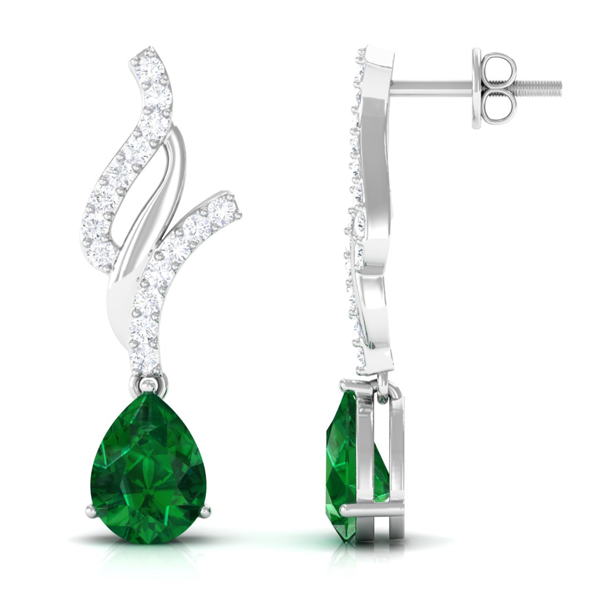 Vibrant Grown Labs-Created Emerald Teardrop Minimal Dangle Earrings with Accent