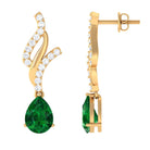 Vibrant Grown Labs-Created Emerald Teardrop Minimal Dangle Earrings with Accent