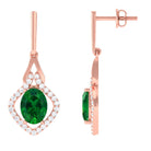 Vibrant Grown Labs-Created Emerald Minimal Drop Earrings with Diamond Accent