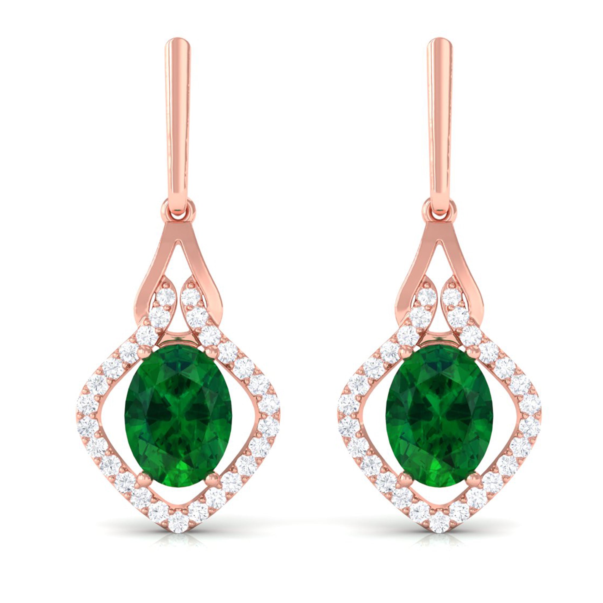 Vibrant Grown Labs-Created Emerald Minimal Drop Earrings with Diamond Accent