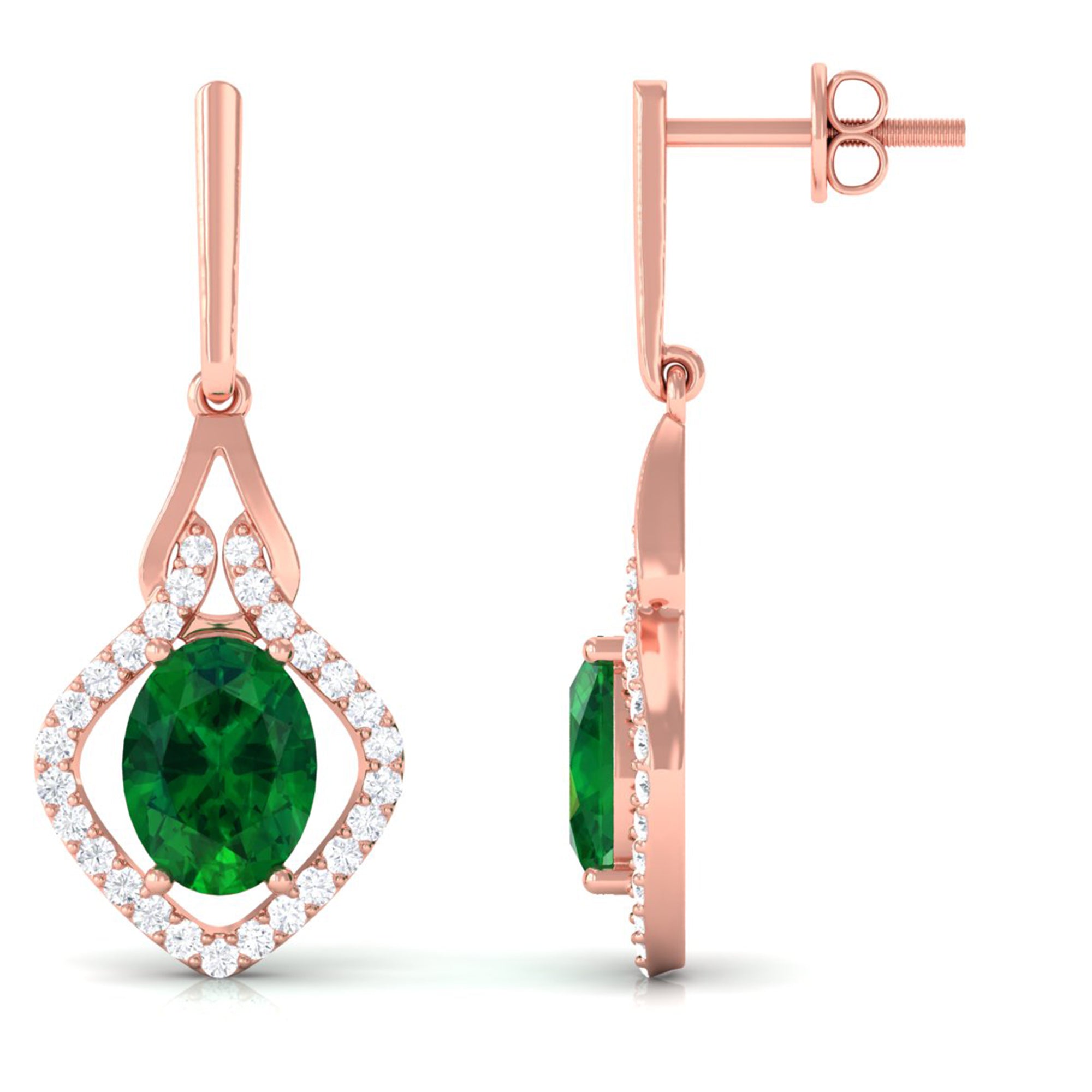 Vibrant Grown Labs-Created Emerald Minimal Drop Earrings with Diamond Accent