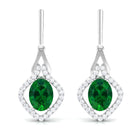 Vibrant Grown Labs-Created Emerald Minimal Drop Earrings with Diamond Accent