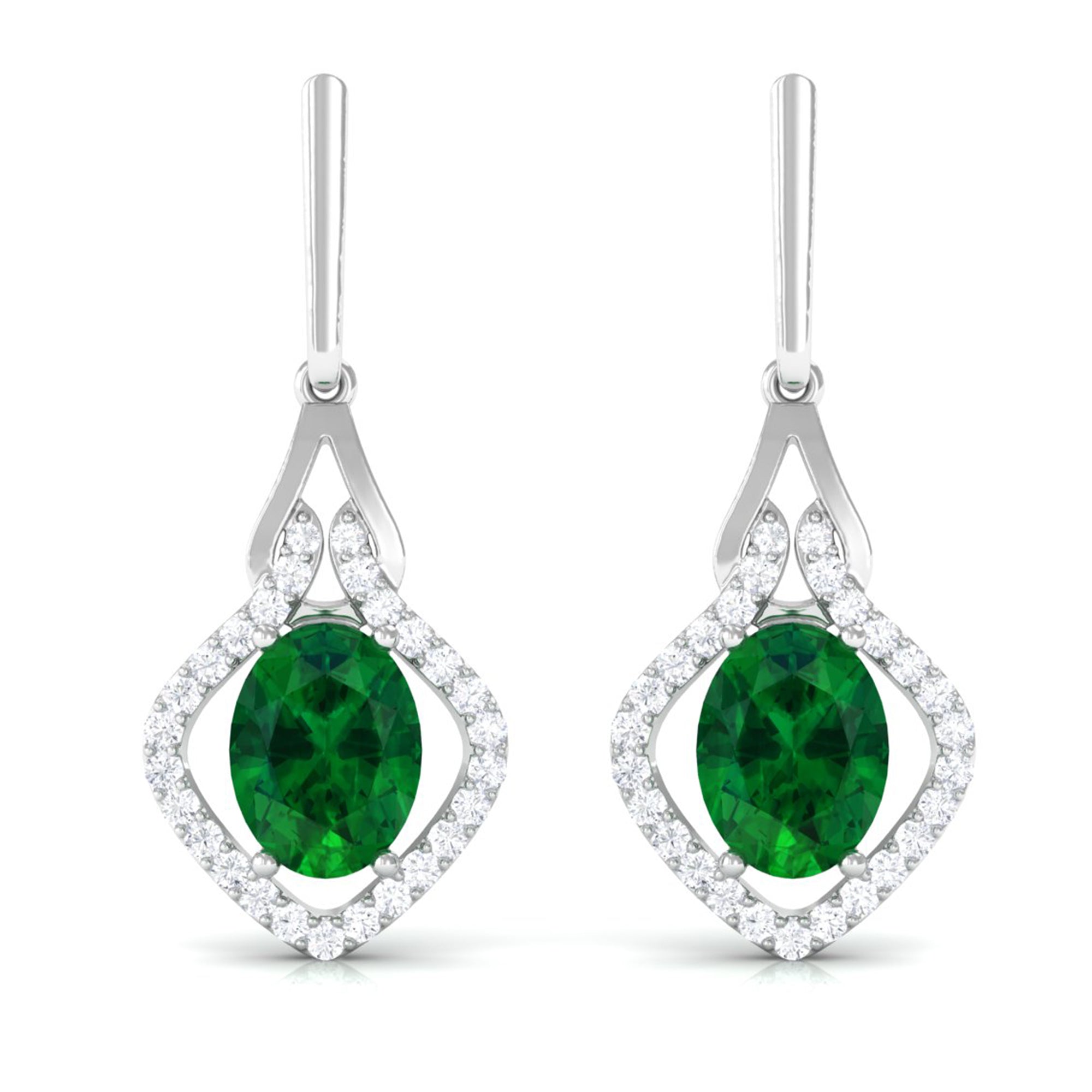 Vibrant Grown Labs-Created Emerald Minimal Drop Earrings with Diamond Accent