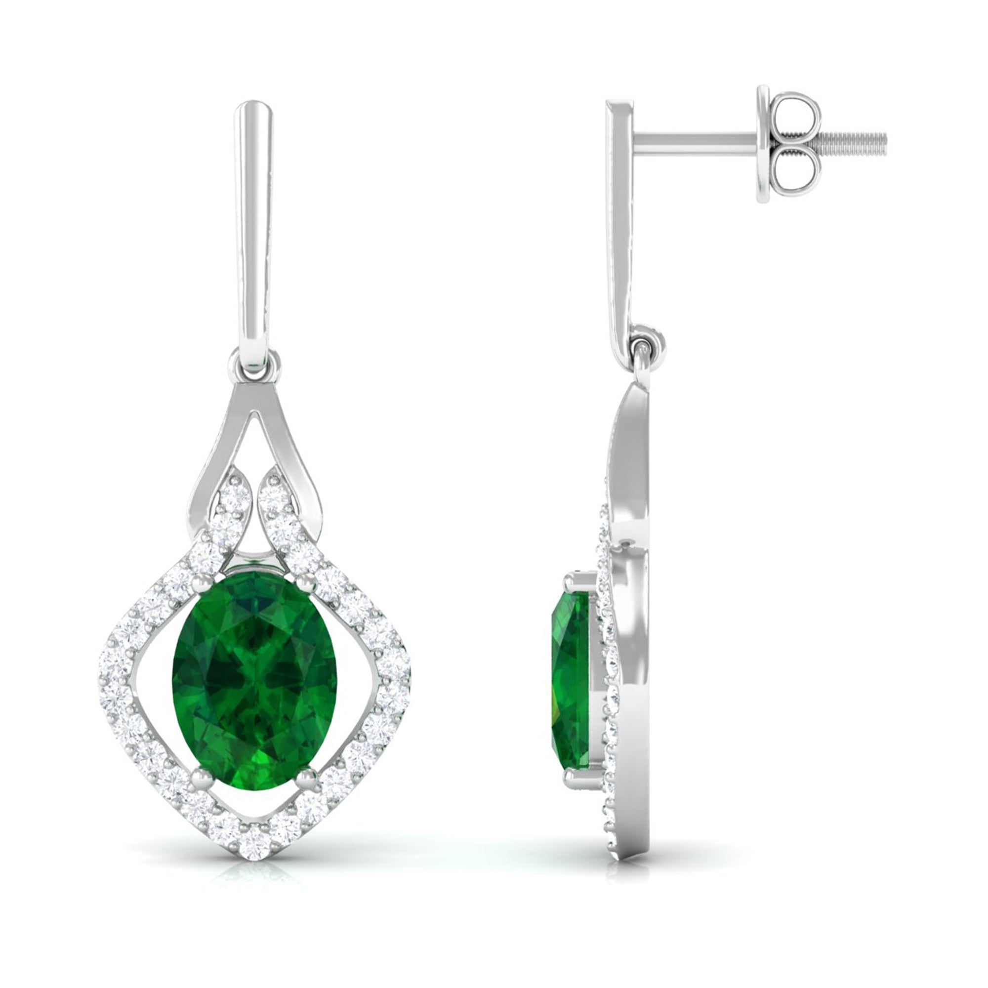 Vibrant Grown Labs-Created Emerald Minimal Drop Earrings with Diamond Accent