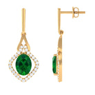 Vibrant Grown Labs-Created Emerald Minimal Drop Earrings with Diamond Accent