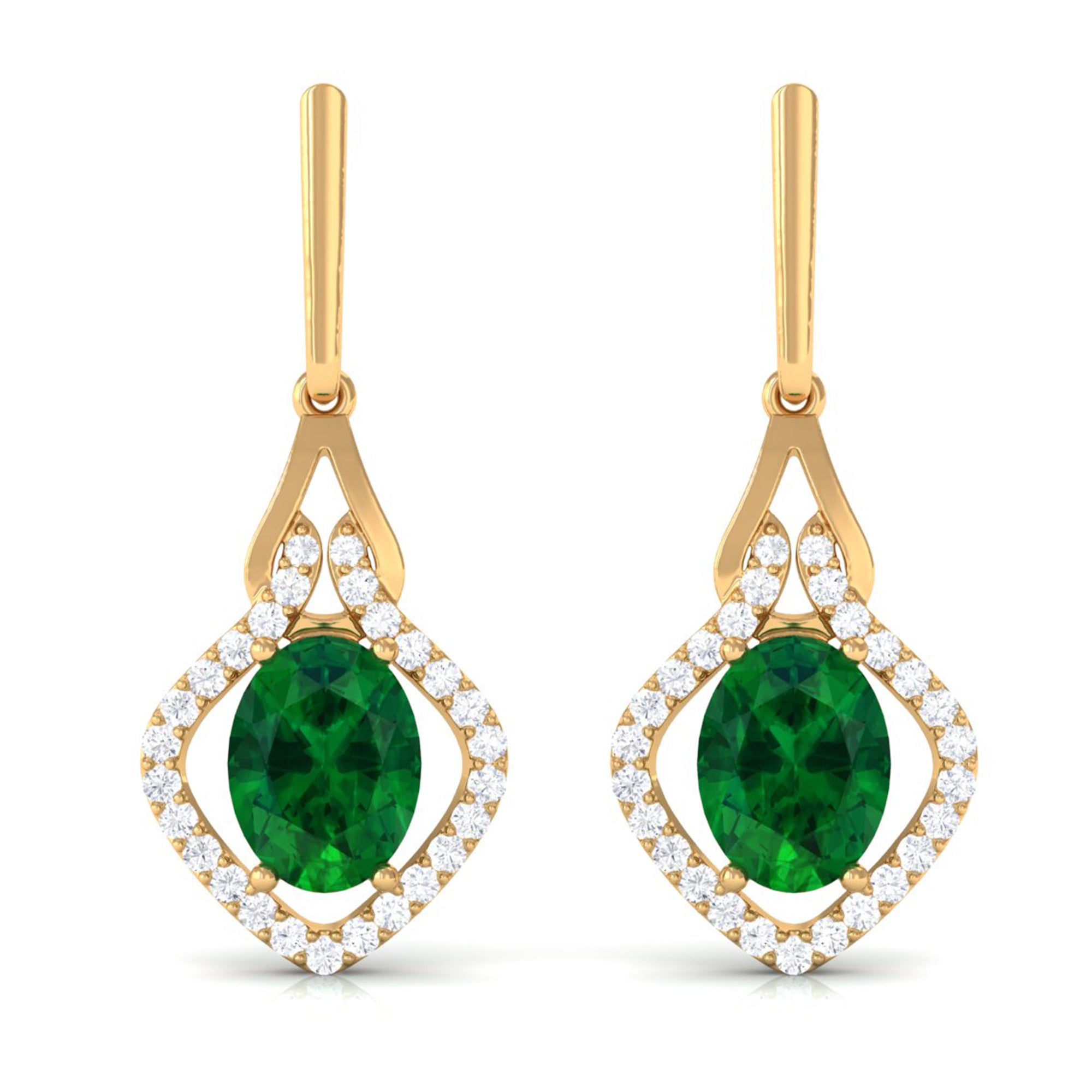 Vibrant Grown Labs-Created Emerald Minimal Drop Earrings with Diamond Accent