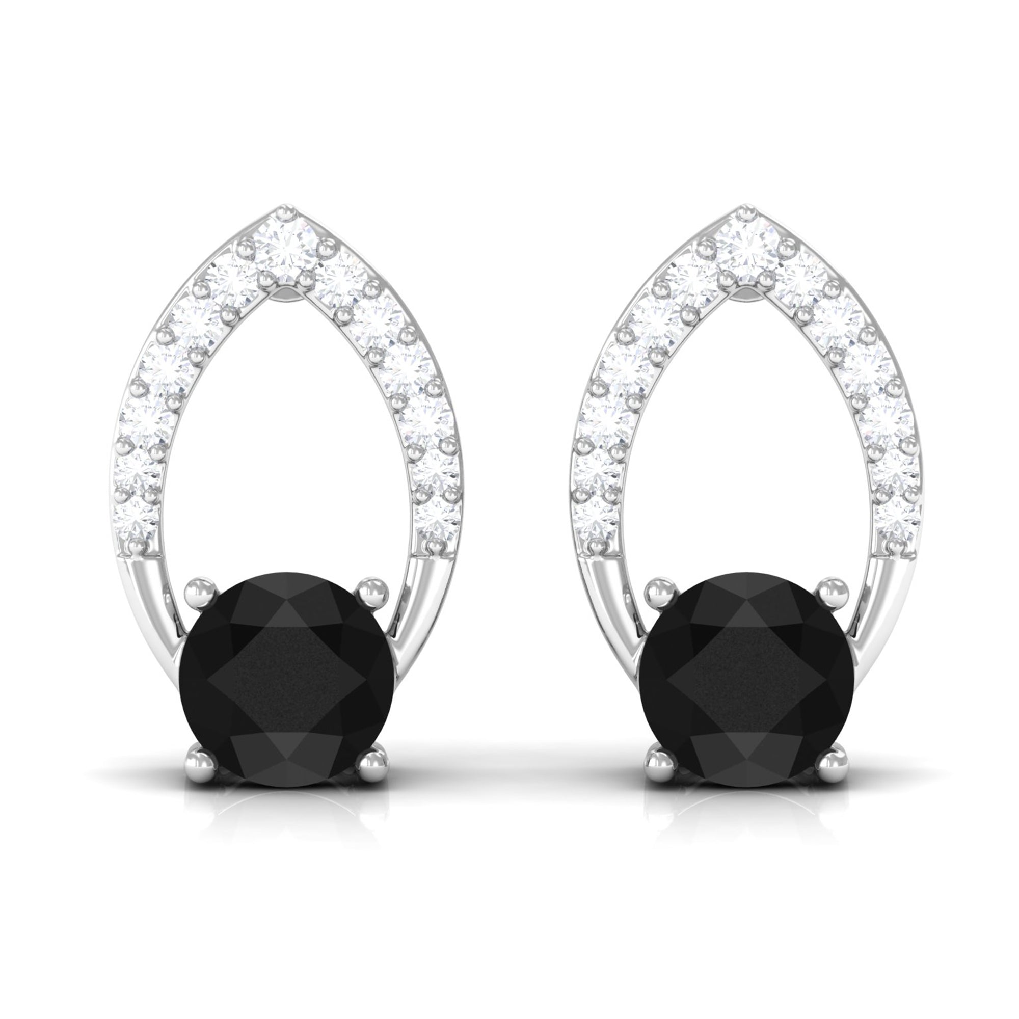 Vibrant Grown Labs-Created Black Diamond Minimalist Leaf Stud Earrings