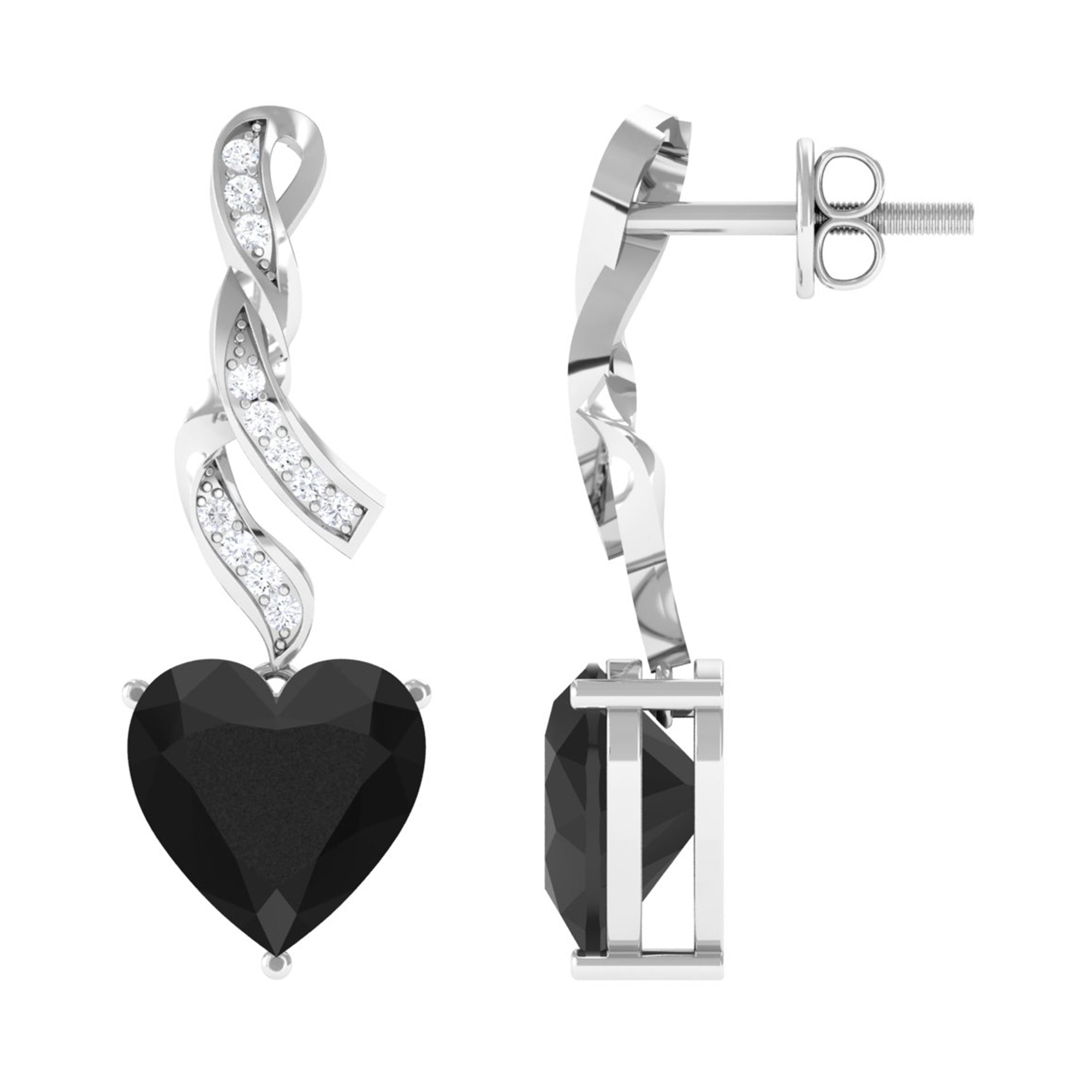 Lab Grown Black Diamond Heart Drop Earrings with Diamond Lab Created Black Diamond - ( AAAA ) - Quality - Vibrant Grown Labs