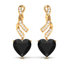 Lab Grown Black Diamond Heart Drop Earrings with Diamond Lab Created Black Diamond - ( AAAA ) - Quality - Vibrant Grown Labs