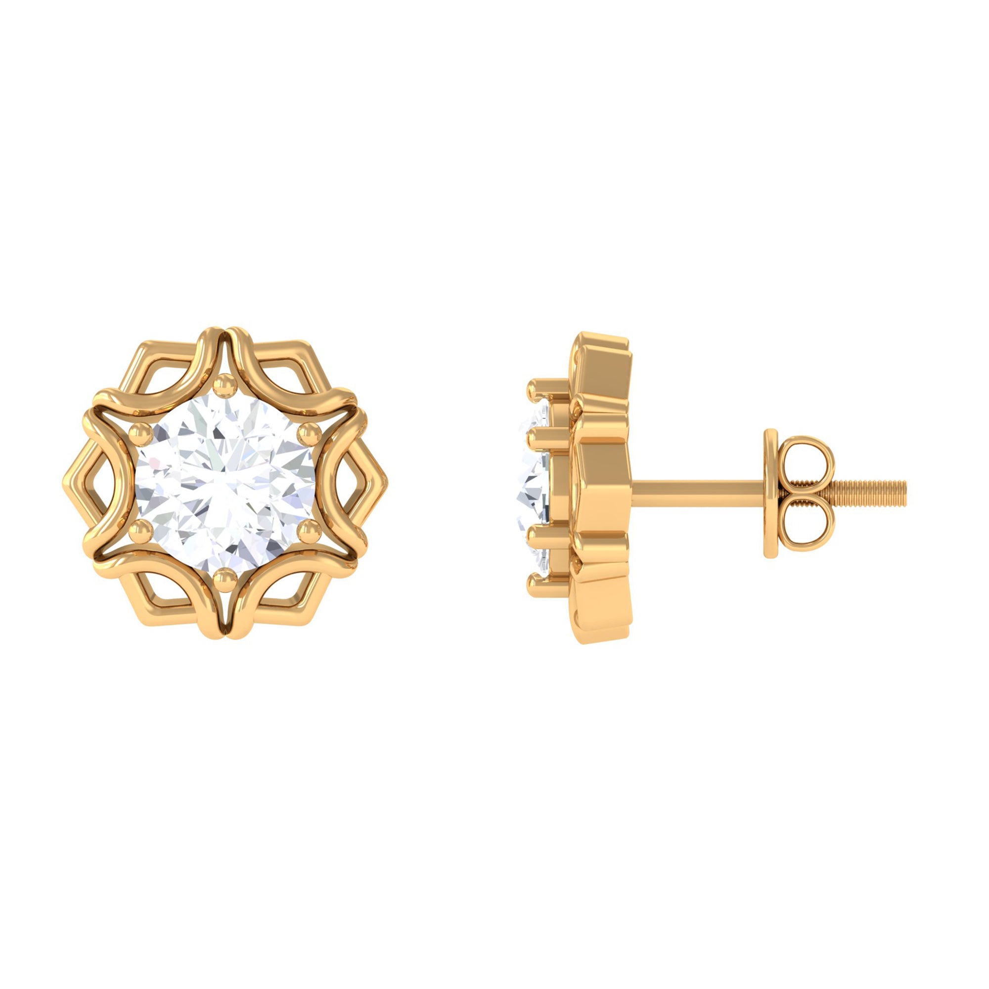 Vibrant Grown Labs-Nature Inspired Floral Stud Earrings with Lab Grown Diamond