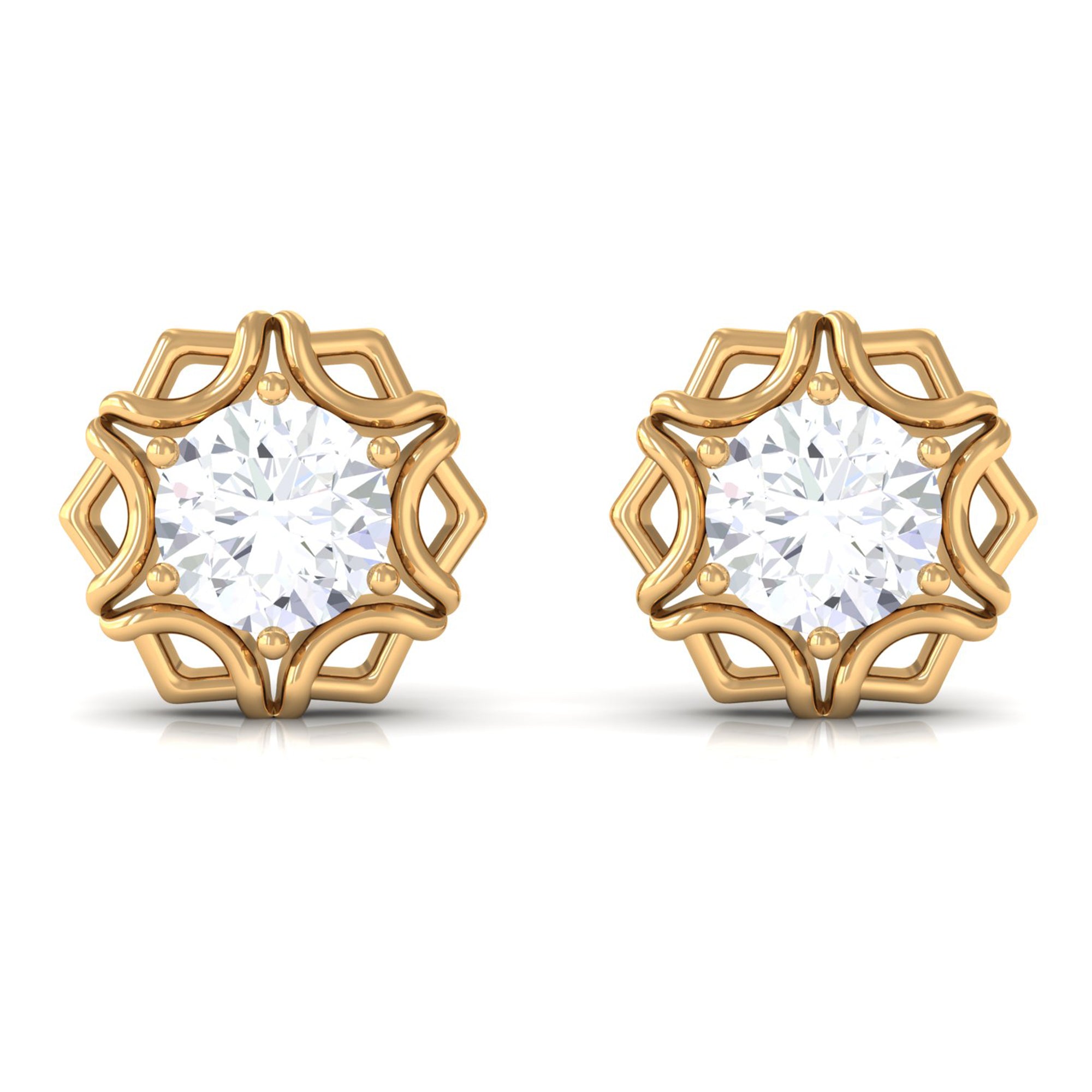 Vibrant Grown Labs-Nature Inspired Floral Stud Earrings with Lab Grown Diamond