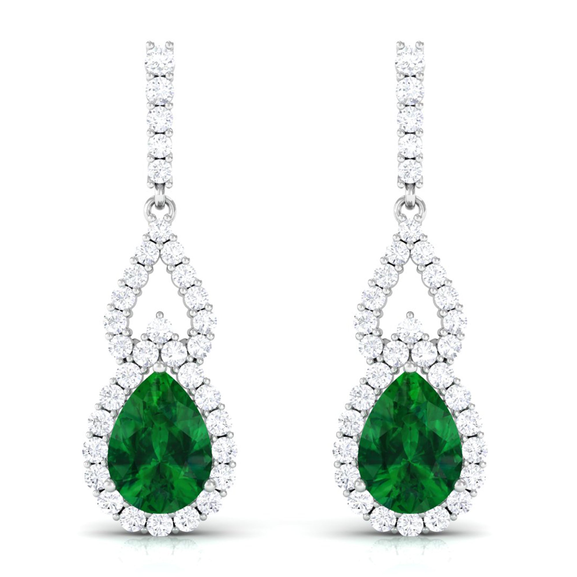 Vibrant Grown Labs-Pear Shape Created Emerald Drop Earrings with Accent