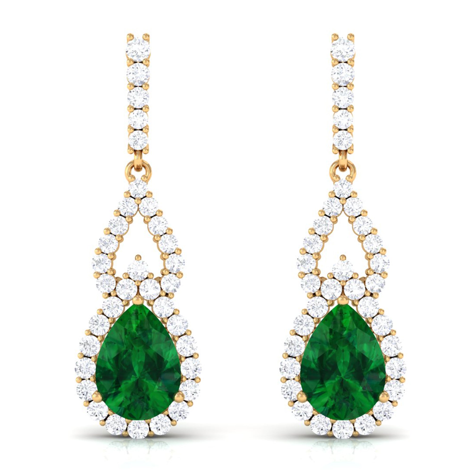 Vibrant Grown Labs-Pear Shape Created Emerald Drop Earrings with Accent