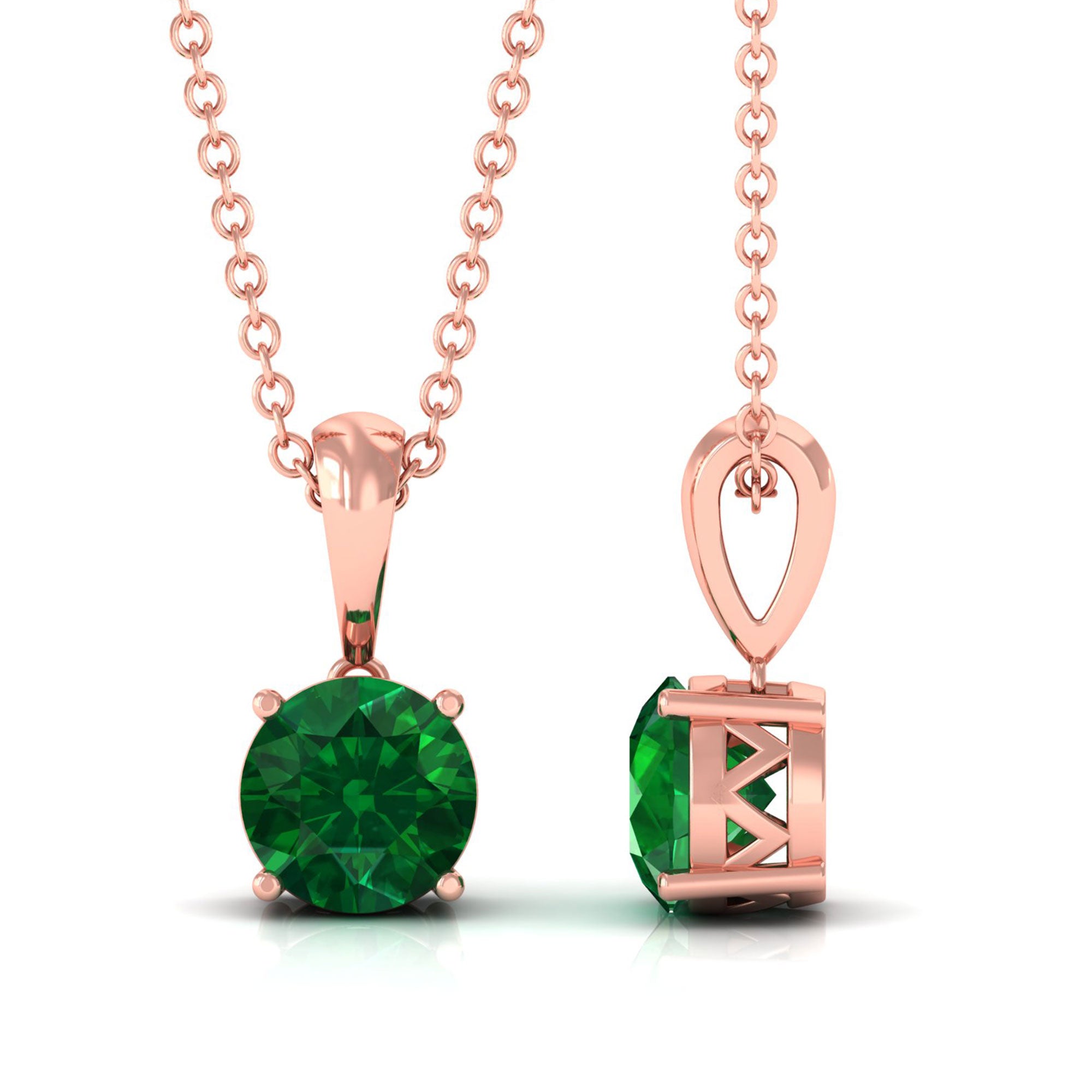 Vibrant Grown Labs-Round Lab Grown Emerald Solitaire Pendant Necklace