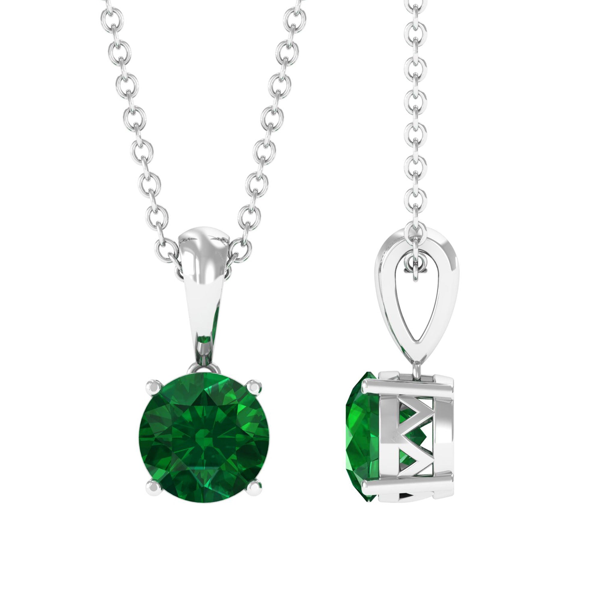 Vibrant Grown Labs-Round Lab Grown Emerald Solitaire Pendant Necklace