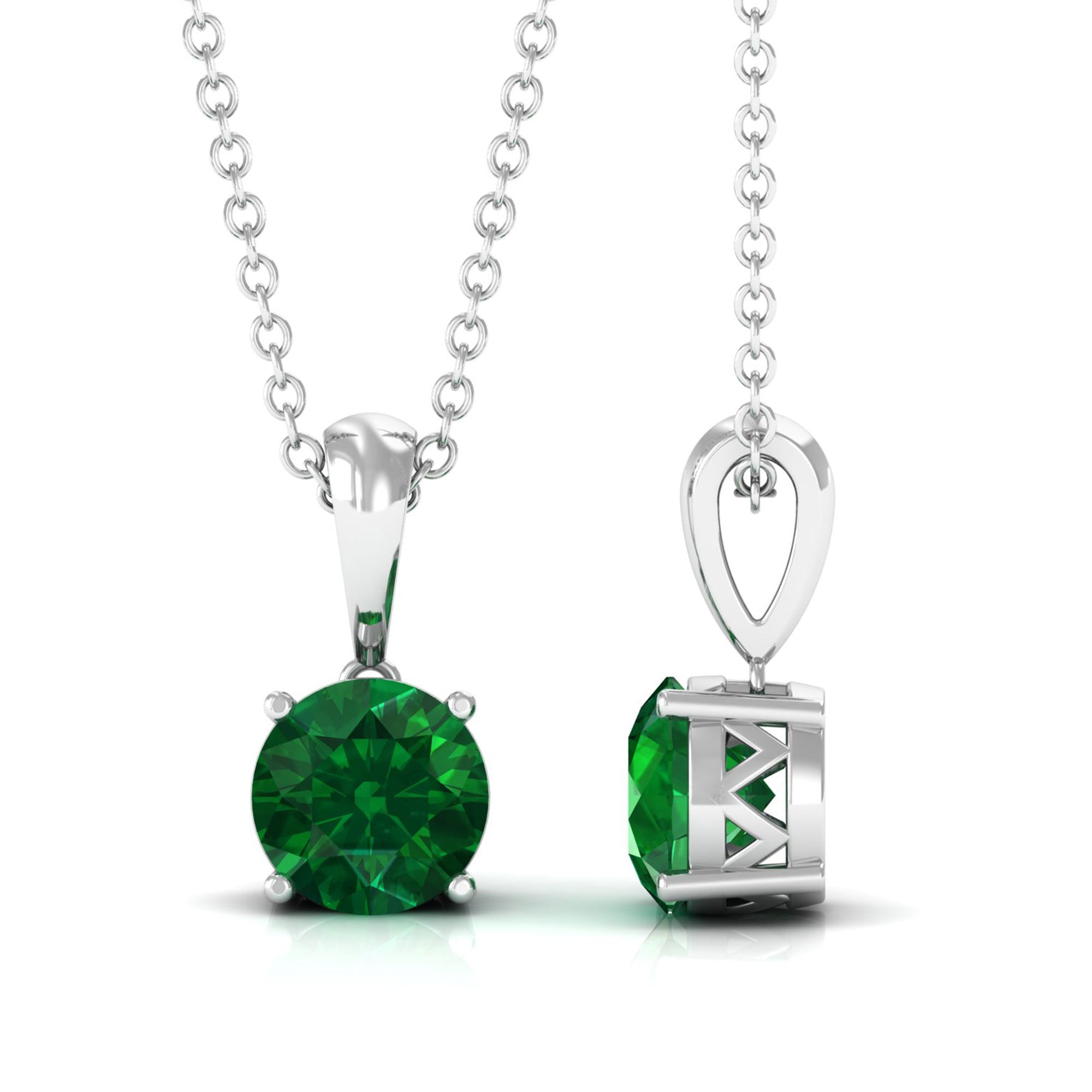 Vibrant Grown Labs-Round Lab Grown Emerald Solitaire Pendant Necklace