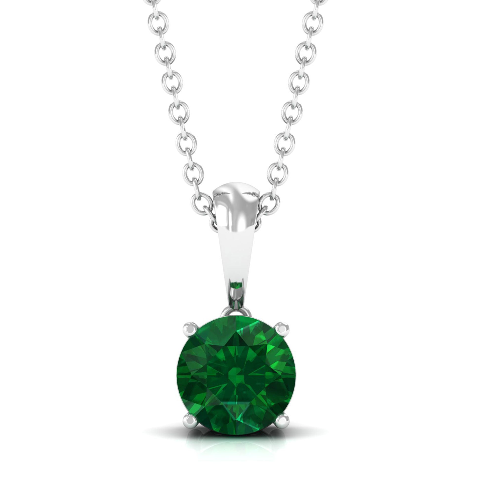 Vibrant Grown Labs-Round Lab Grown Emerald Solitaire Pendant Necklace