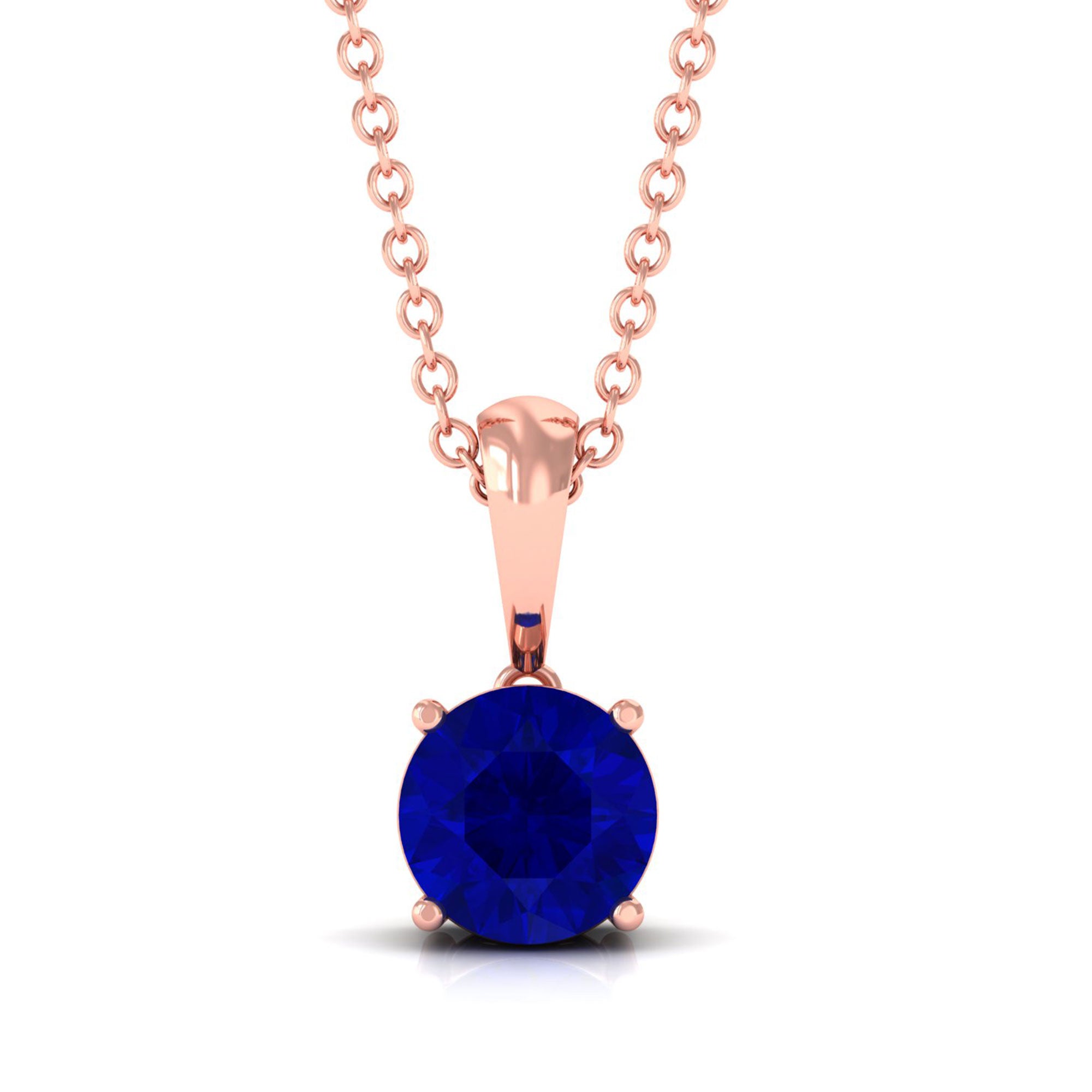 Vibrant Grown Labs-Round Lab Grown Blue Sapphire Solitaire Pendant Necklace