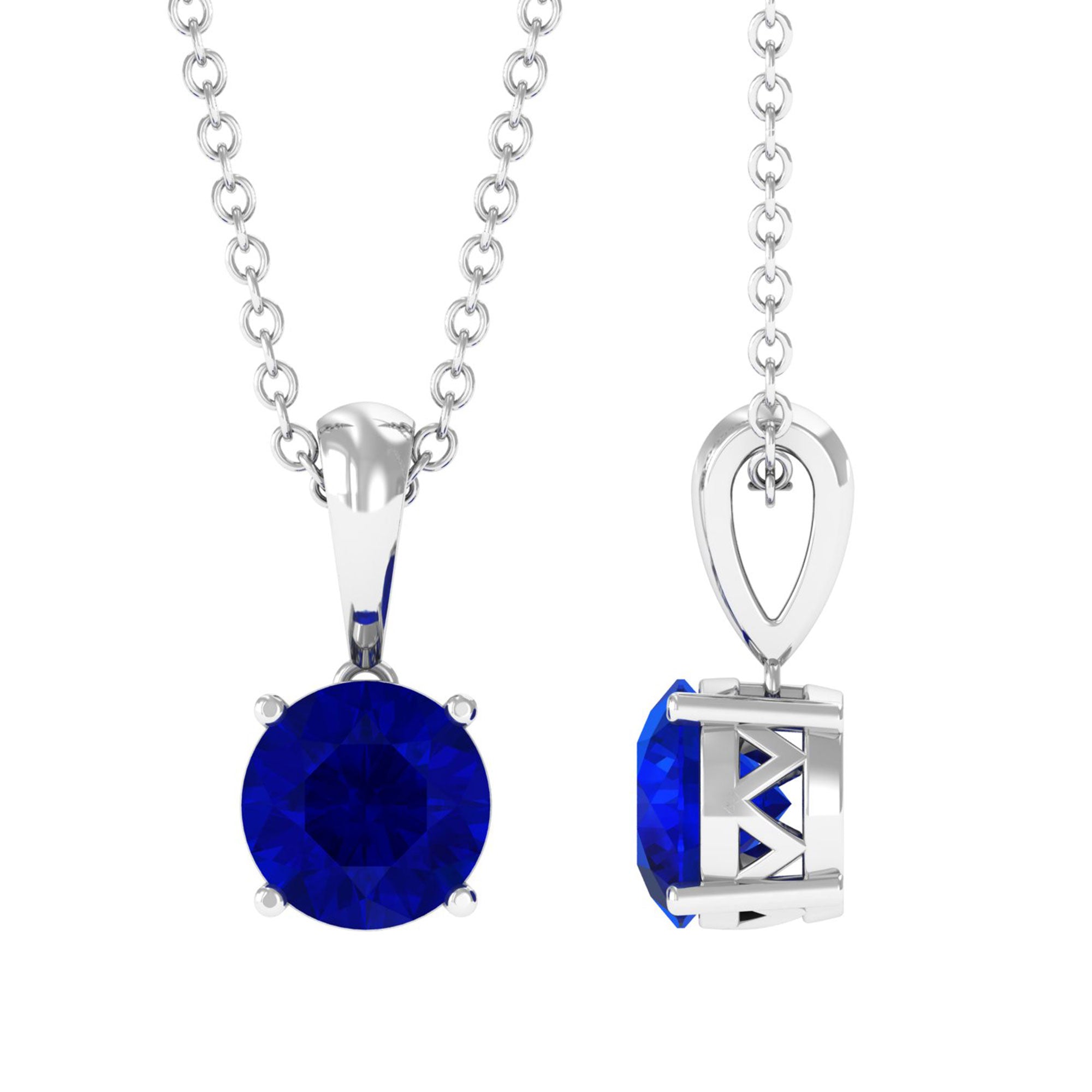 Vibrant Grown Labs-Round Lab Grown Blue Sapphire Solitaire Pendant Necklace