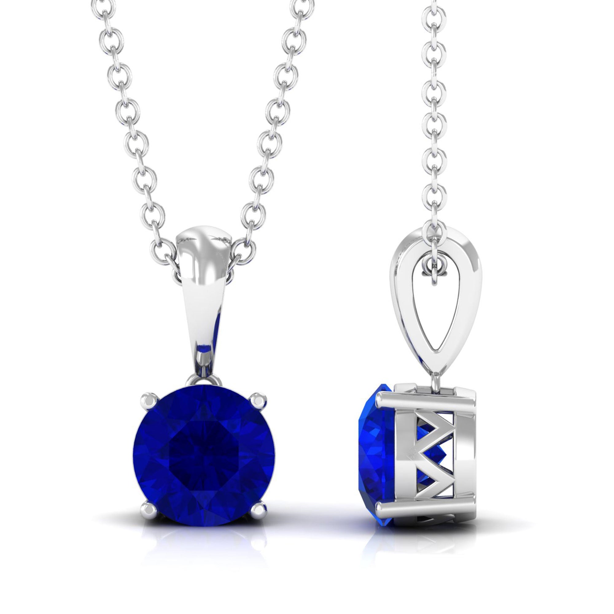 Vibrant Grown Labs-Round Lab Grown Blue Sapphire Solitaire Pendant Necklace