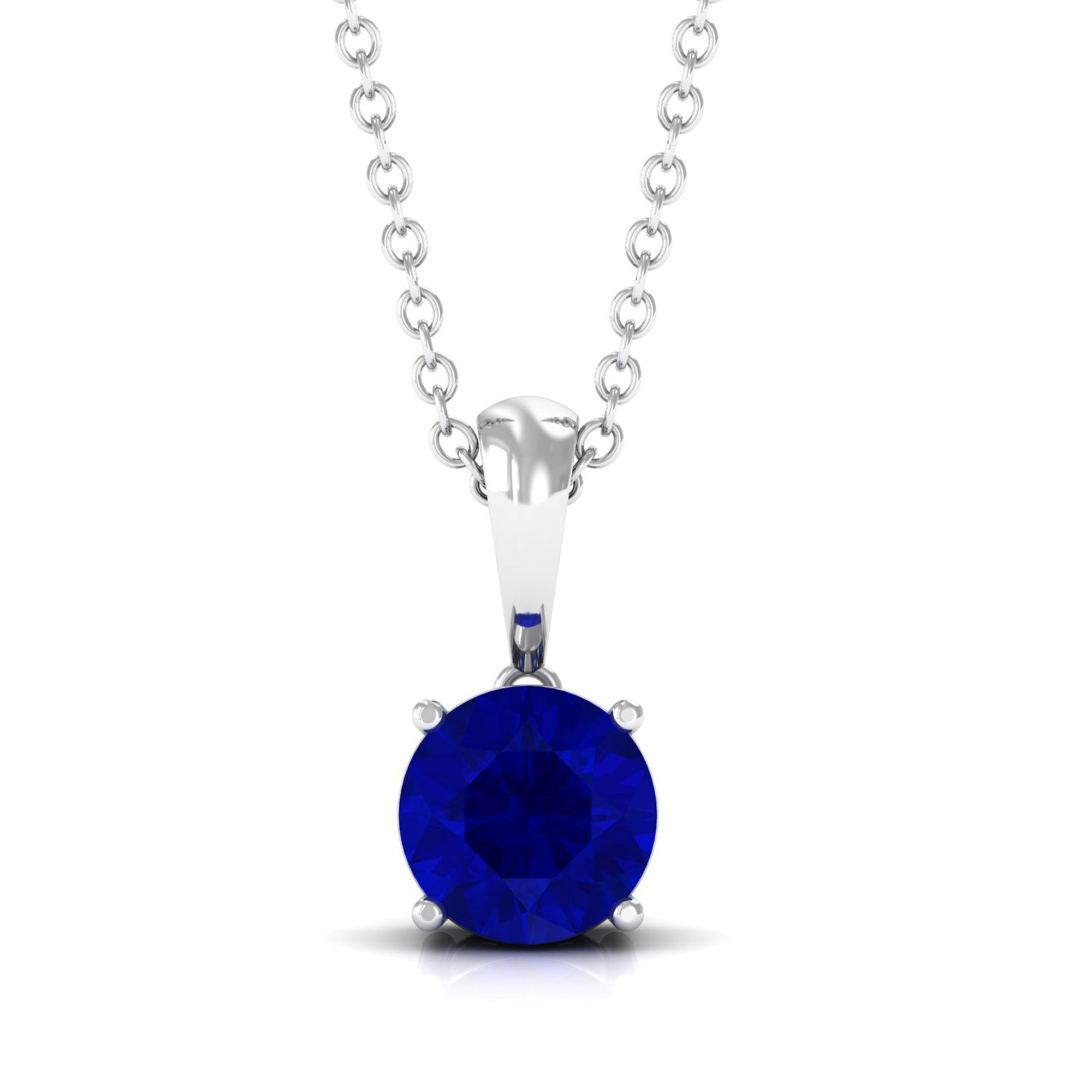 Vibrant Grown Labs-Round Lab Grown Blue Sapphire Solitaire Pendant Necklace