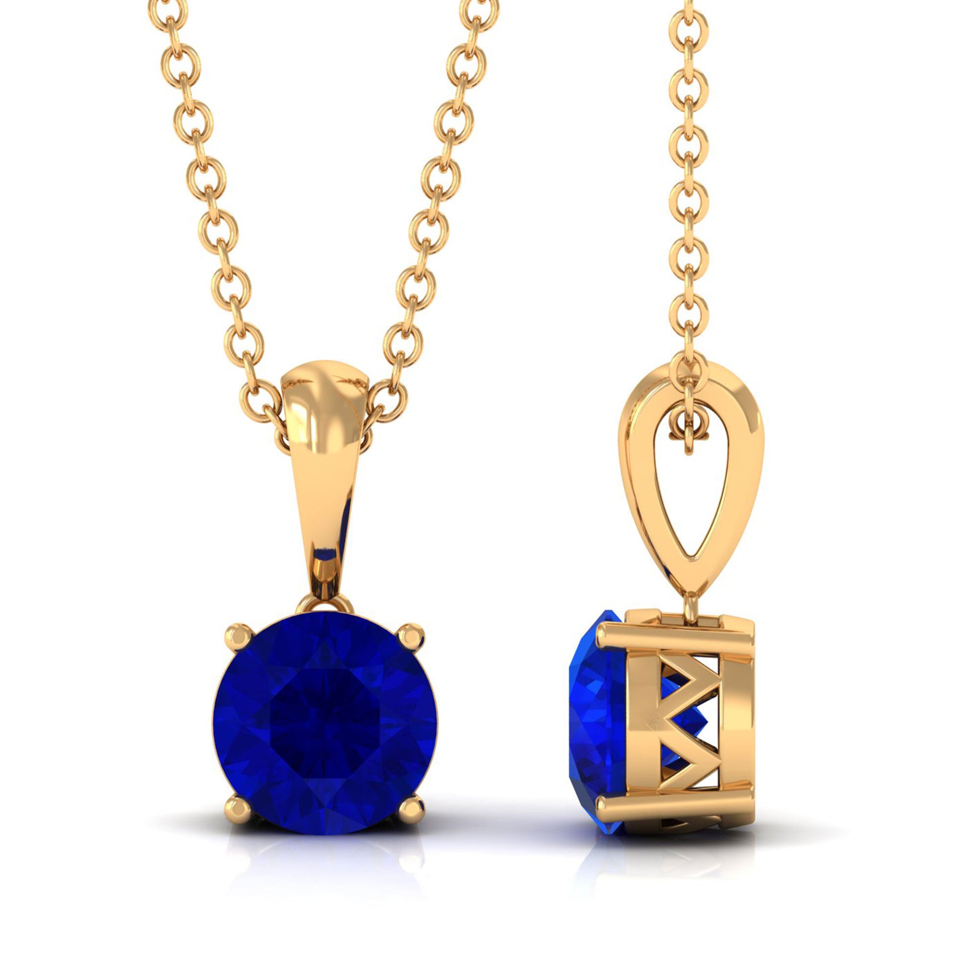 Vibrant Grown Labs-Round Lab Grown Blue Sapphire Solitaire Pendant Necklace