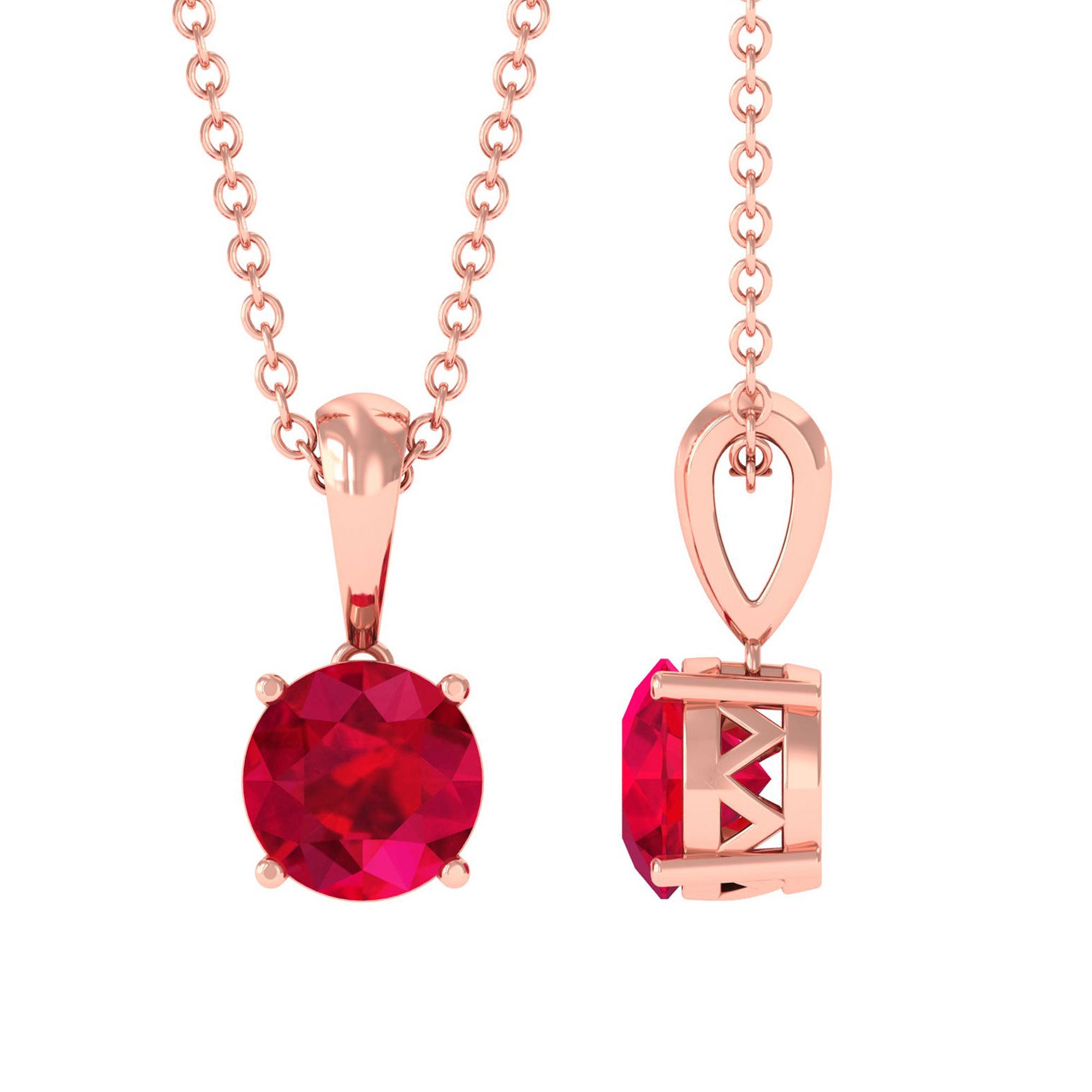 Vibrant Grown Labs-Round Solitaire Pendant Necklace With Round Lab Grown Ruby