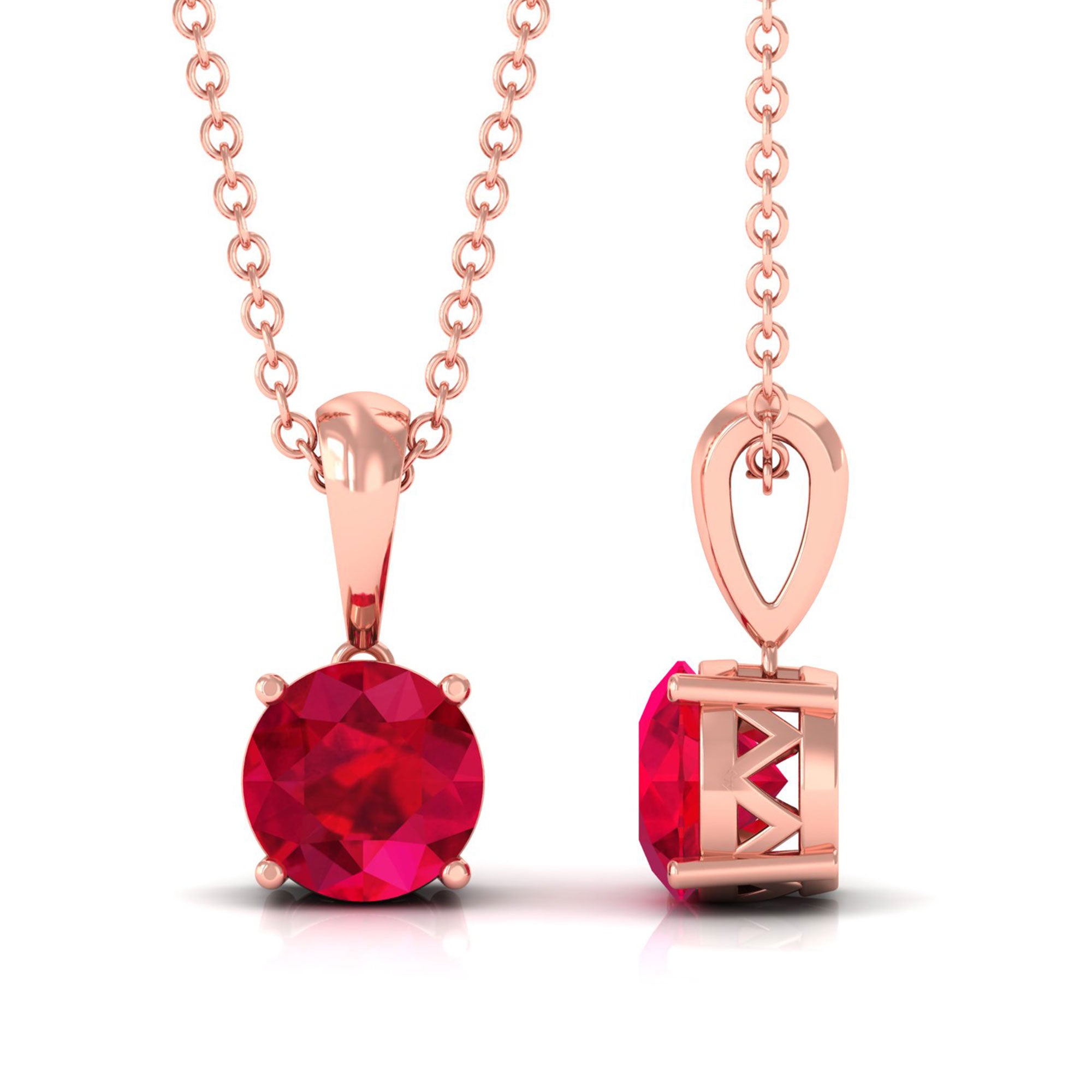 Vibrant Grown Labs-Round Solitaire Pendant Necklace With Round Lab Grown Ruby