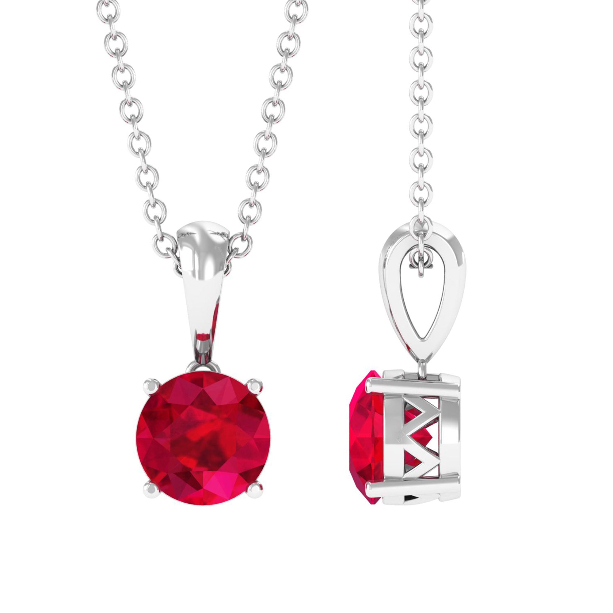 Vibrant Grown Labs-Round Solitaire Pendant Necklace With Round Lab Grown Ruby