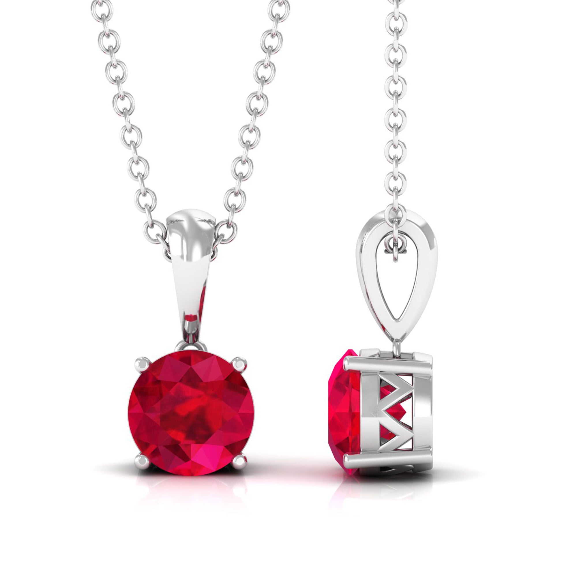 Vibrant Grown Labs-Round Solitaire Pendant Necklace With Round Lab Grown Ruby