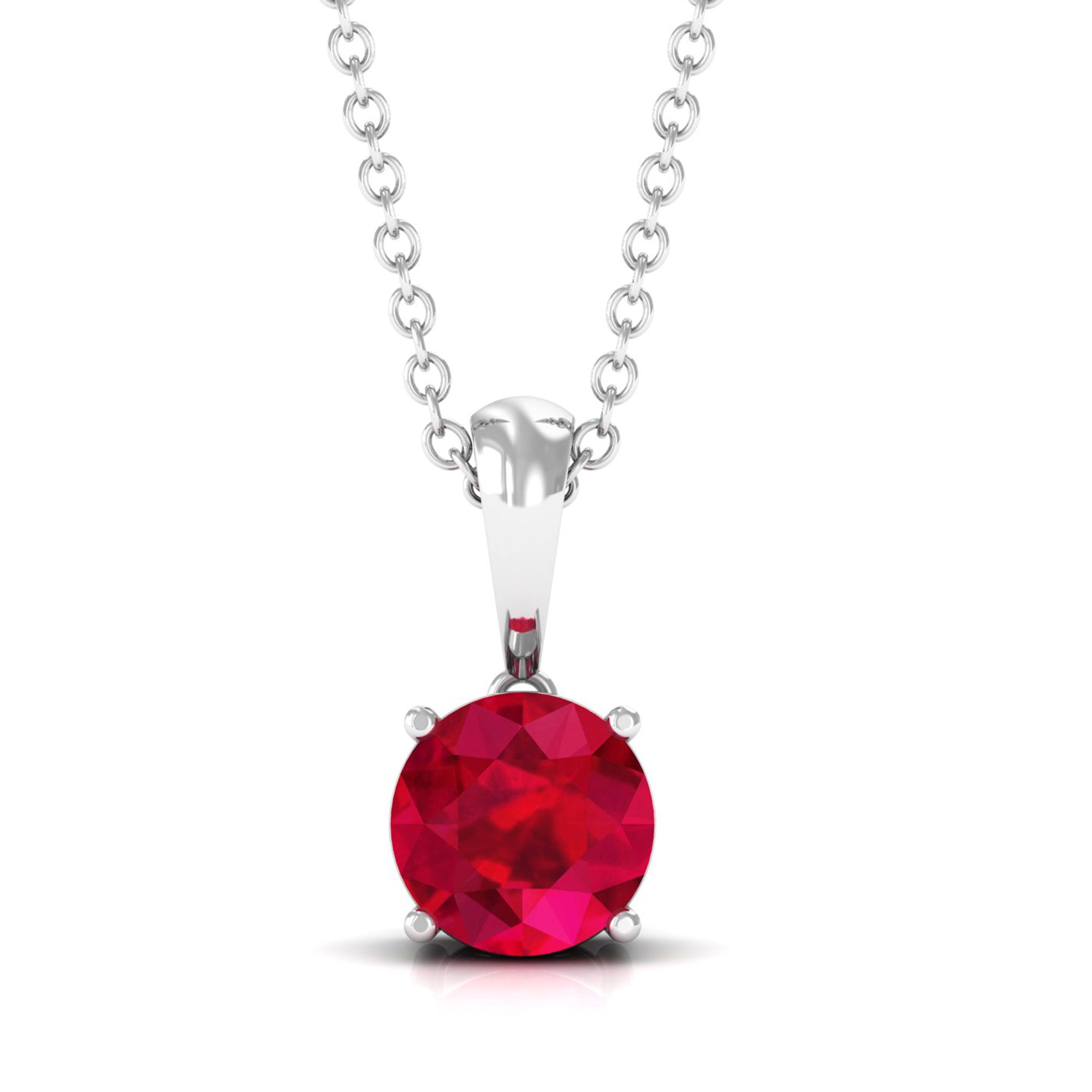 Vibrant Grown Labs-Round Solitaire Pendant Necklace With Round Lab Grown Ruby