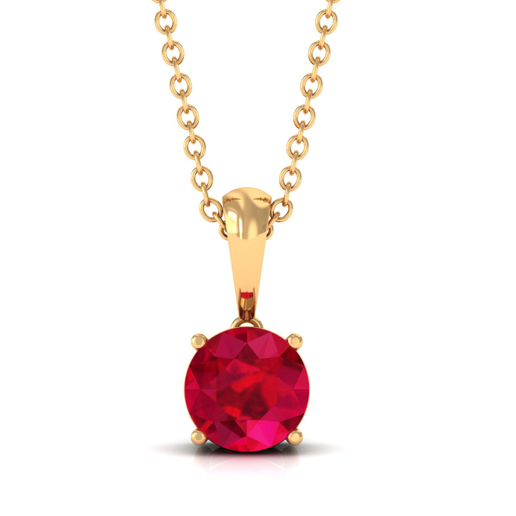 Vibrant Grown Labs-Round Solitaire Pendant Necklace With Round Lab Grown Ruby