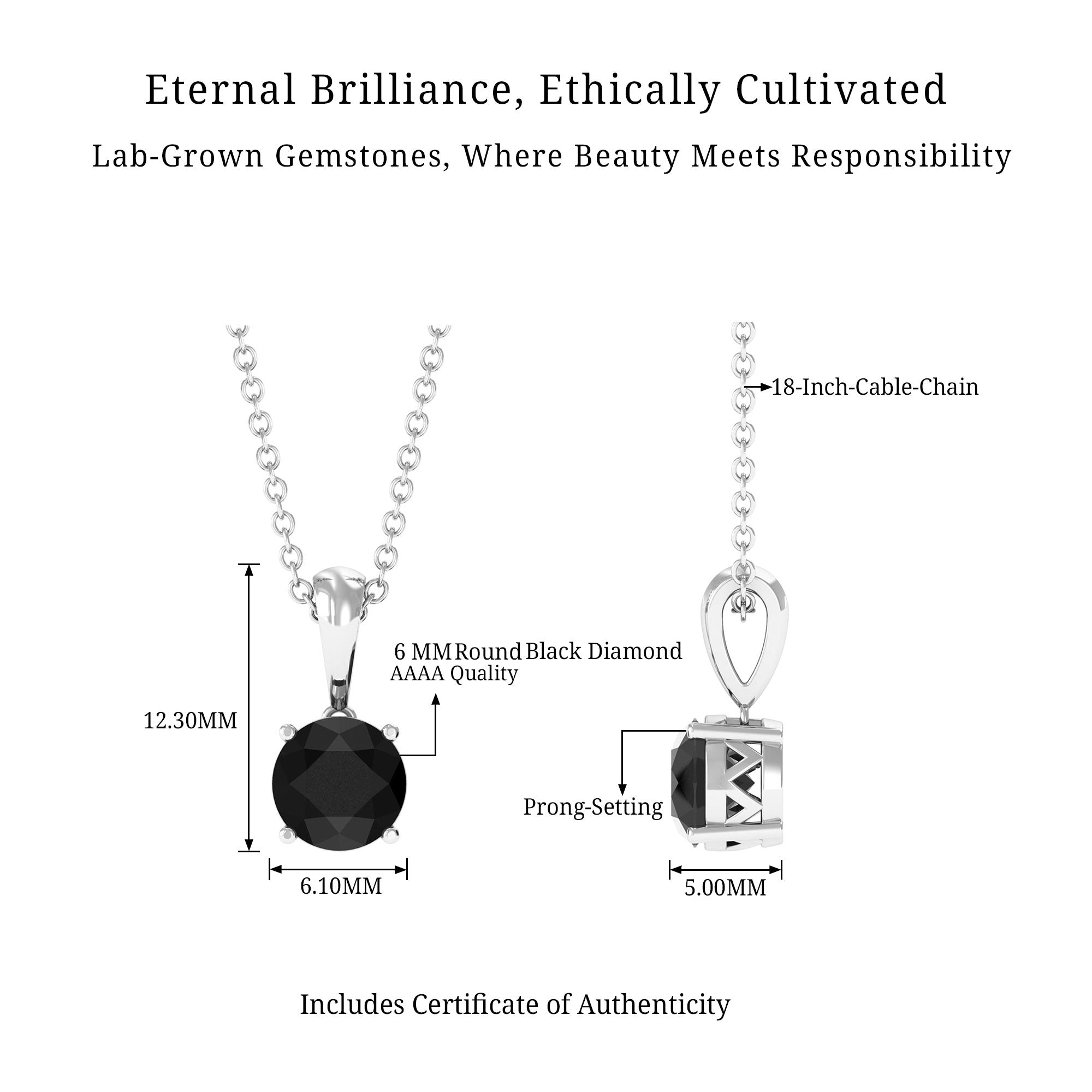 Vibrant Grown Labs-Round Shape Lab Grown Black Diamond Solitaire Pendant Necklace