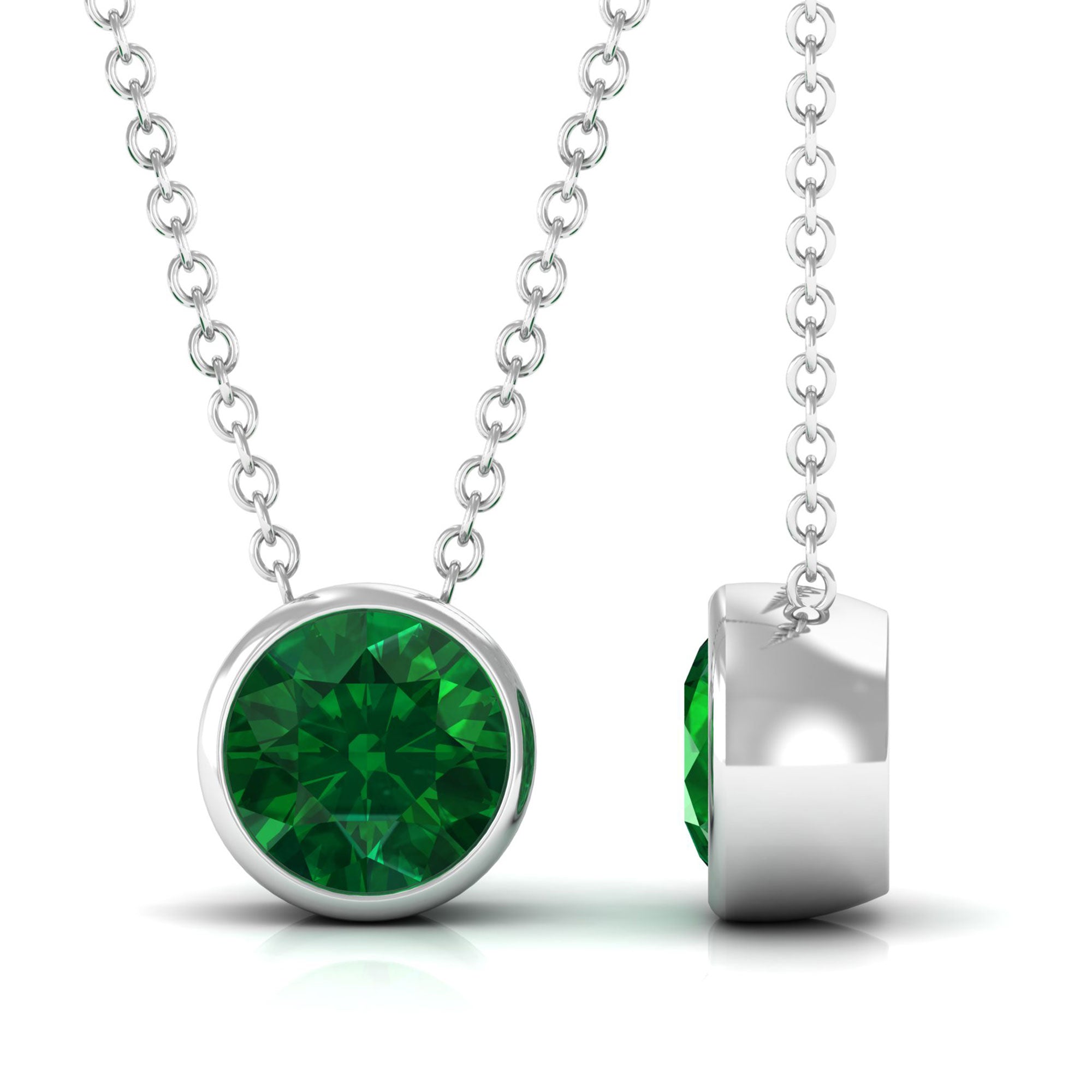 Vibrant Grown Labs-Bezel Set Lab Grown Emerald Solitaire Pendant Necklace