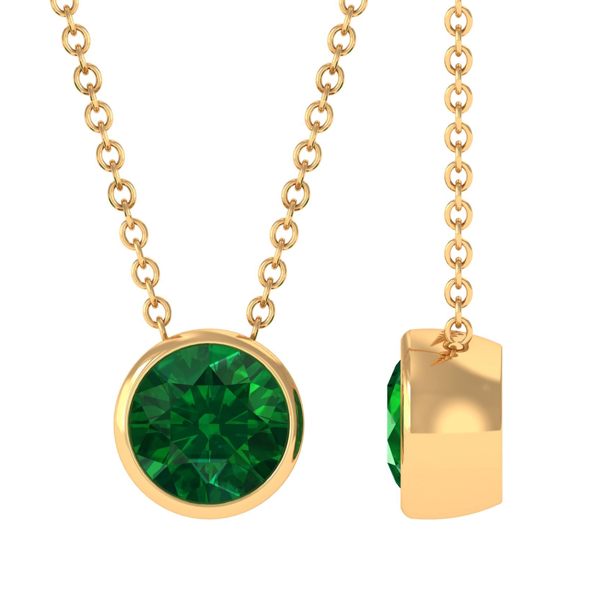 Vibrant Grown Labs-Bezel Set Lab Grown Emerald Solitaire Pendant Necklace