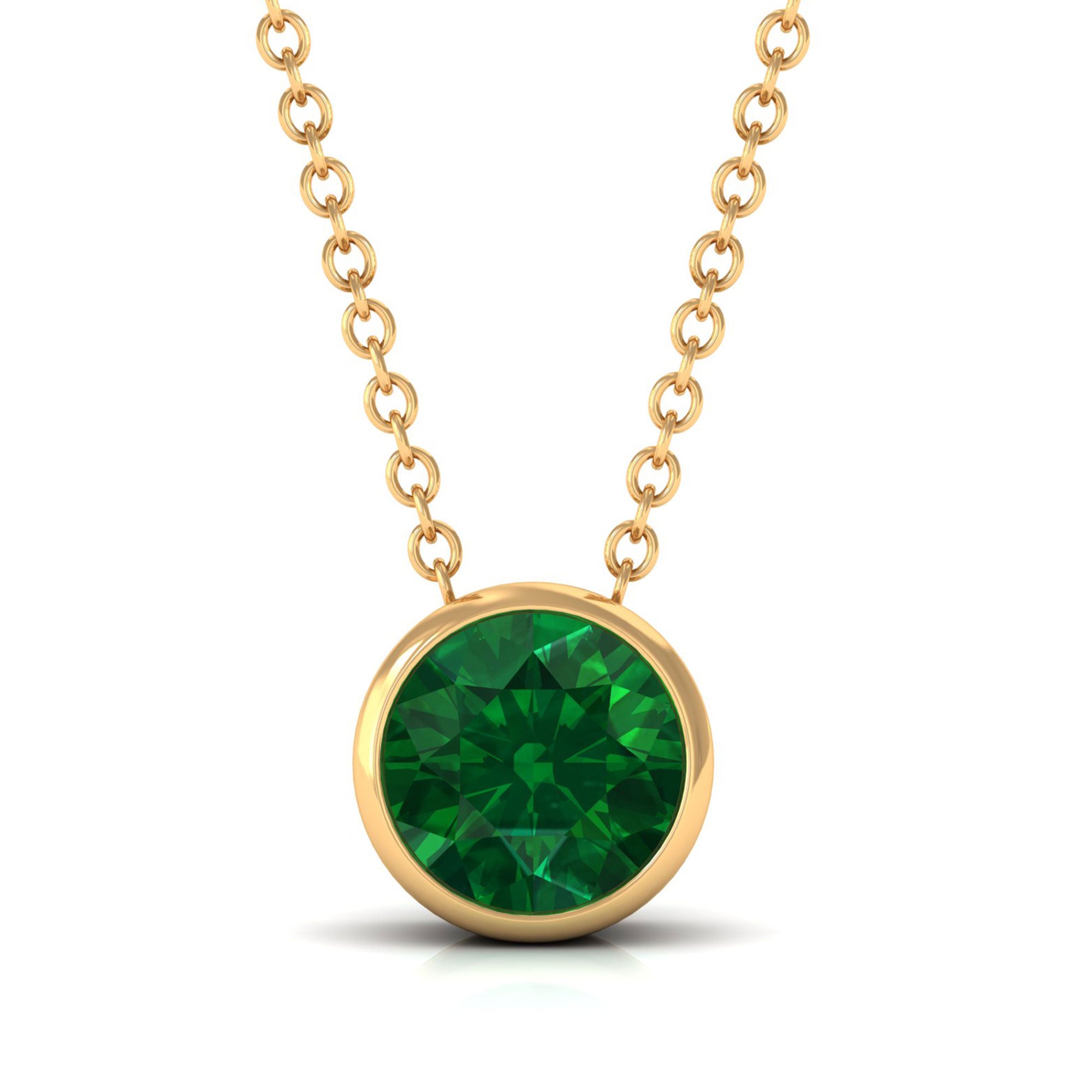 Vibrant Grown Labs-Bezel Set Lab Grown Emerald Solitaire Pendant Necklace