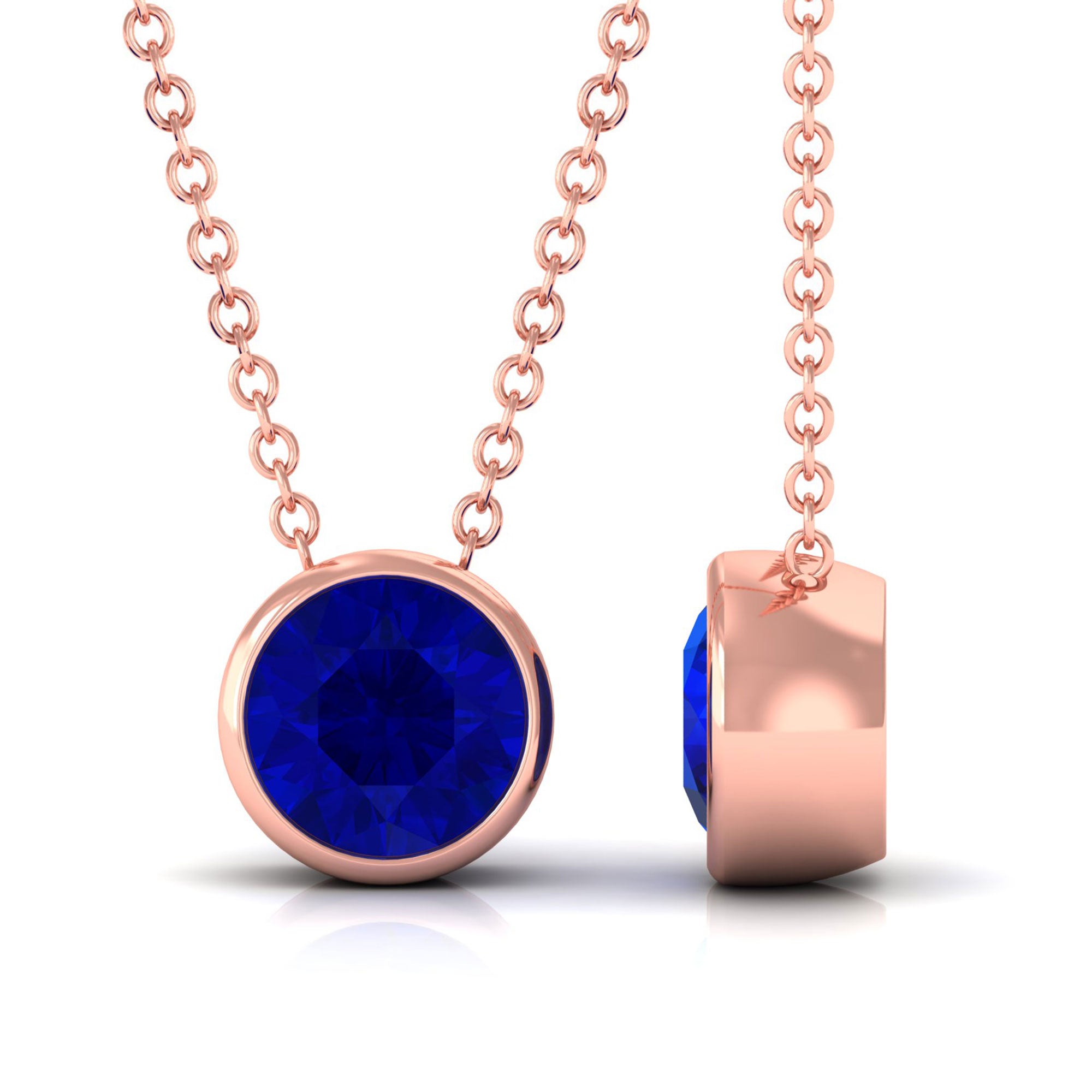 Vibrant Grown Labs-Bezel Set Lab Grown Blue Sapphire Pendant Necklace