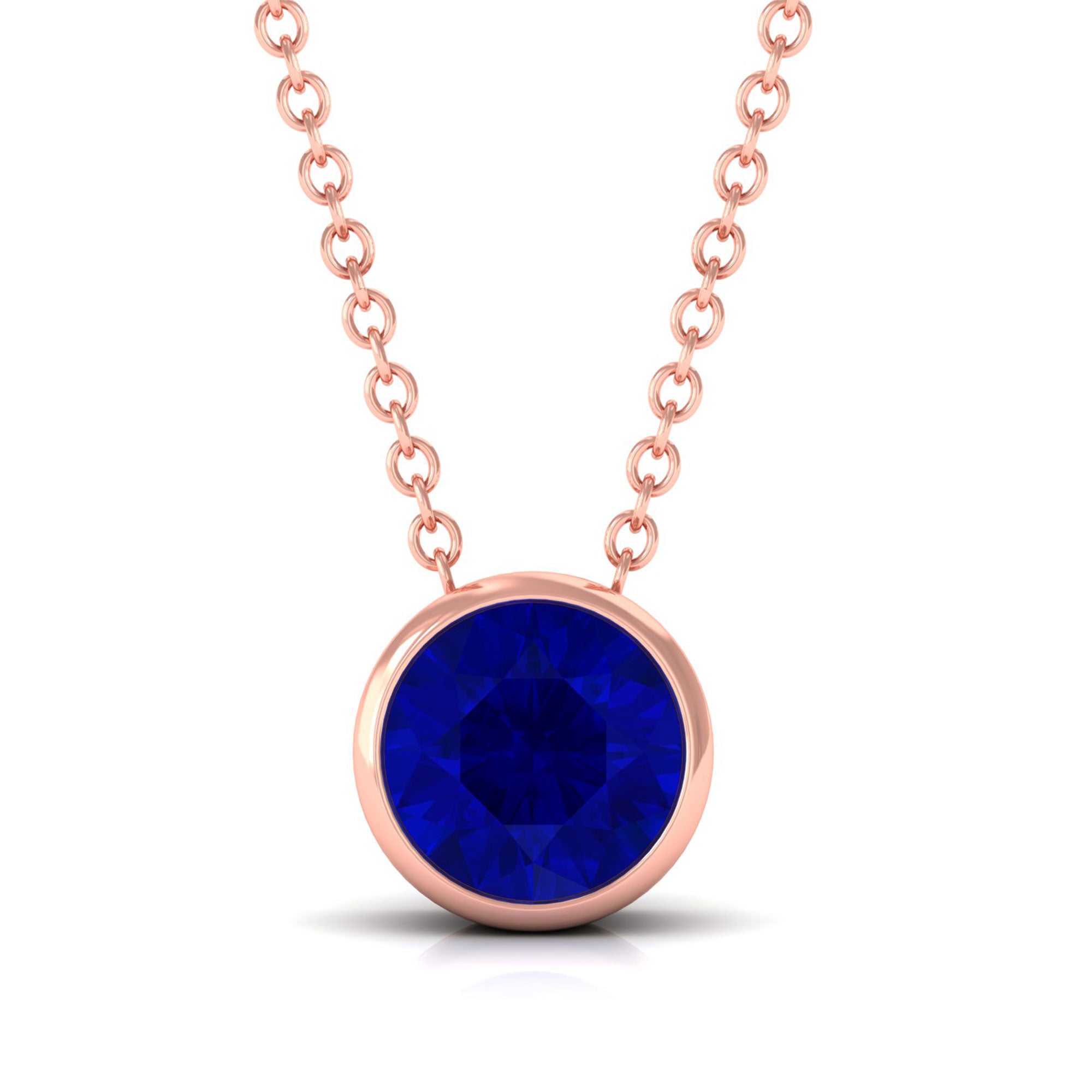 Vibrant Grown Labs-Bezel Set Lab Grown Blue Sapphire Pendant Necklace