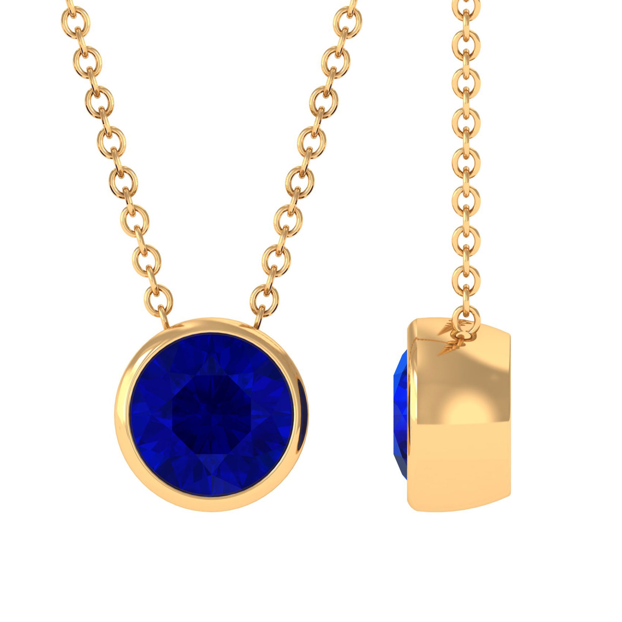 Vibrant Grown Labs-Bezel Set Lab Grown Blue Sapphire Pendant Necklace