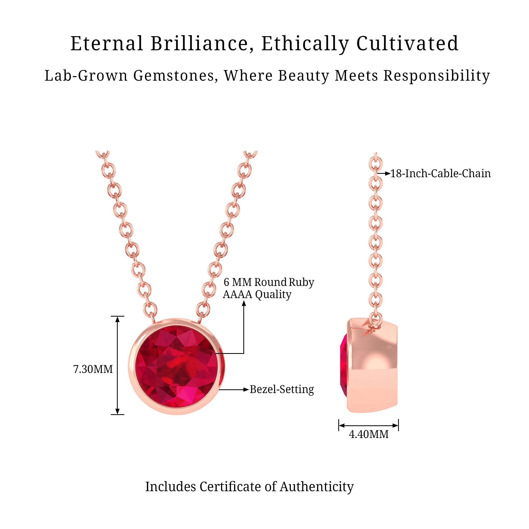 Vibrant Grown Labs-Lab Grown Ruby Round Solitaire Necklace