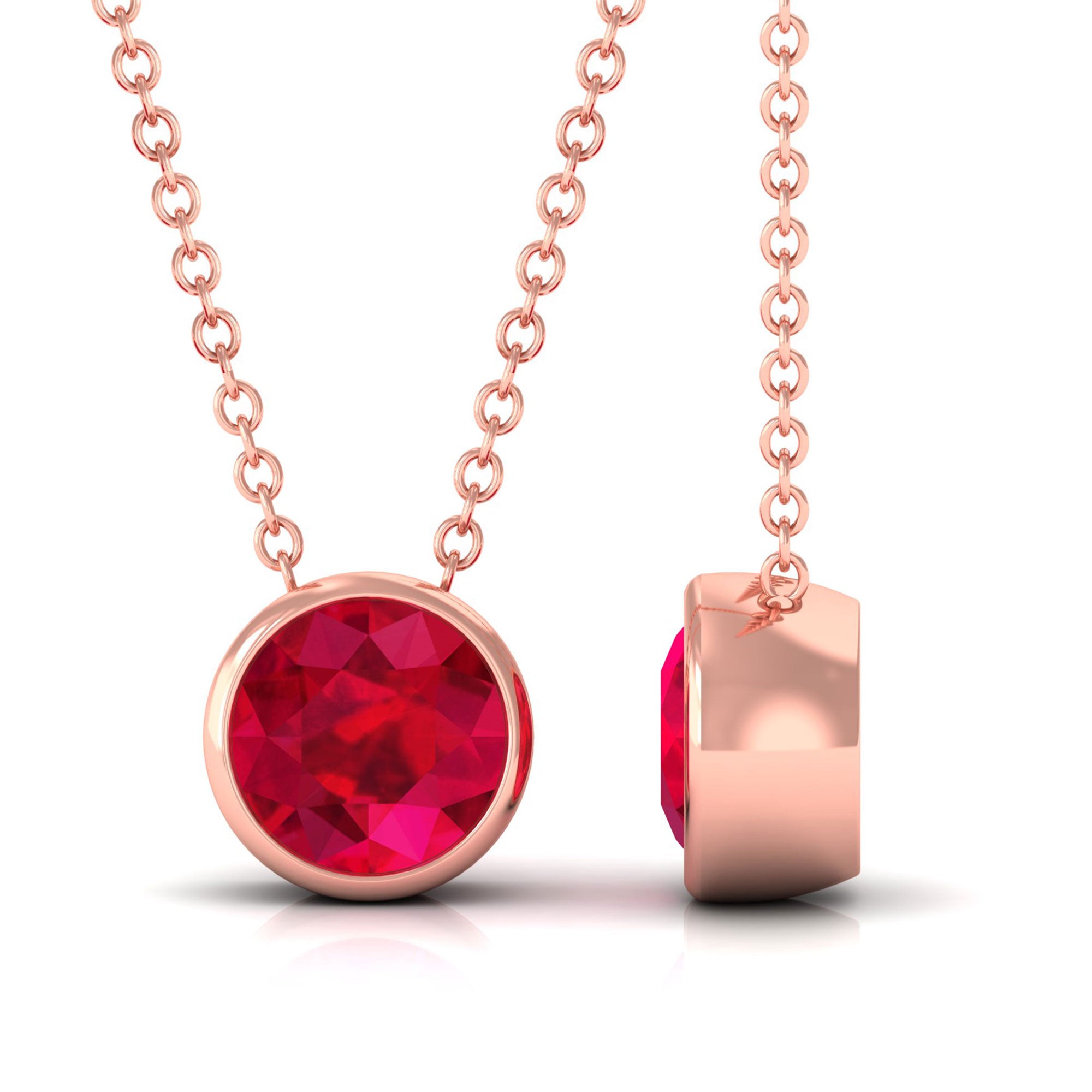 Vibrant Grown Labs-Lab Grown Ruby Round Solitaire Necklace