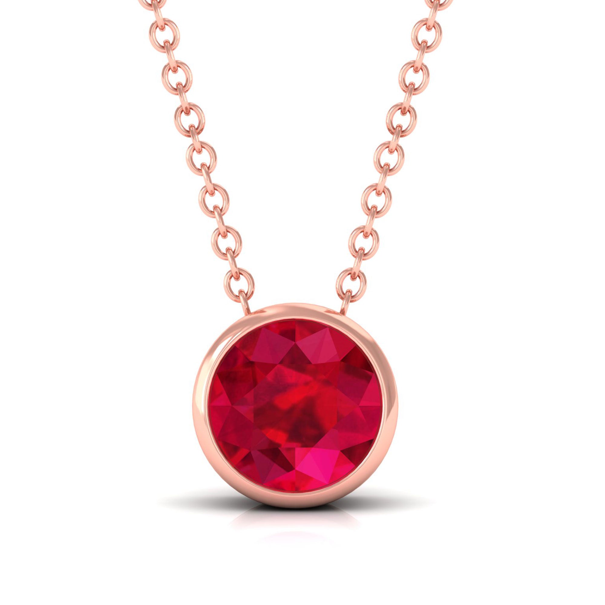 Vibrant Grown Labs-Lab Grown Ruby Round Solitaire Necklace