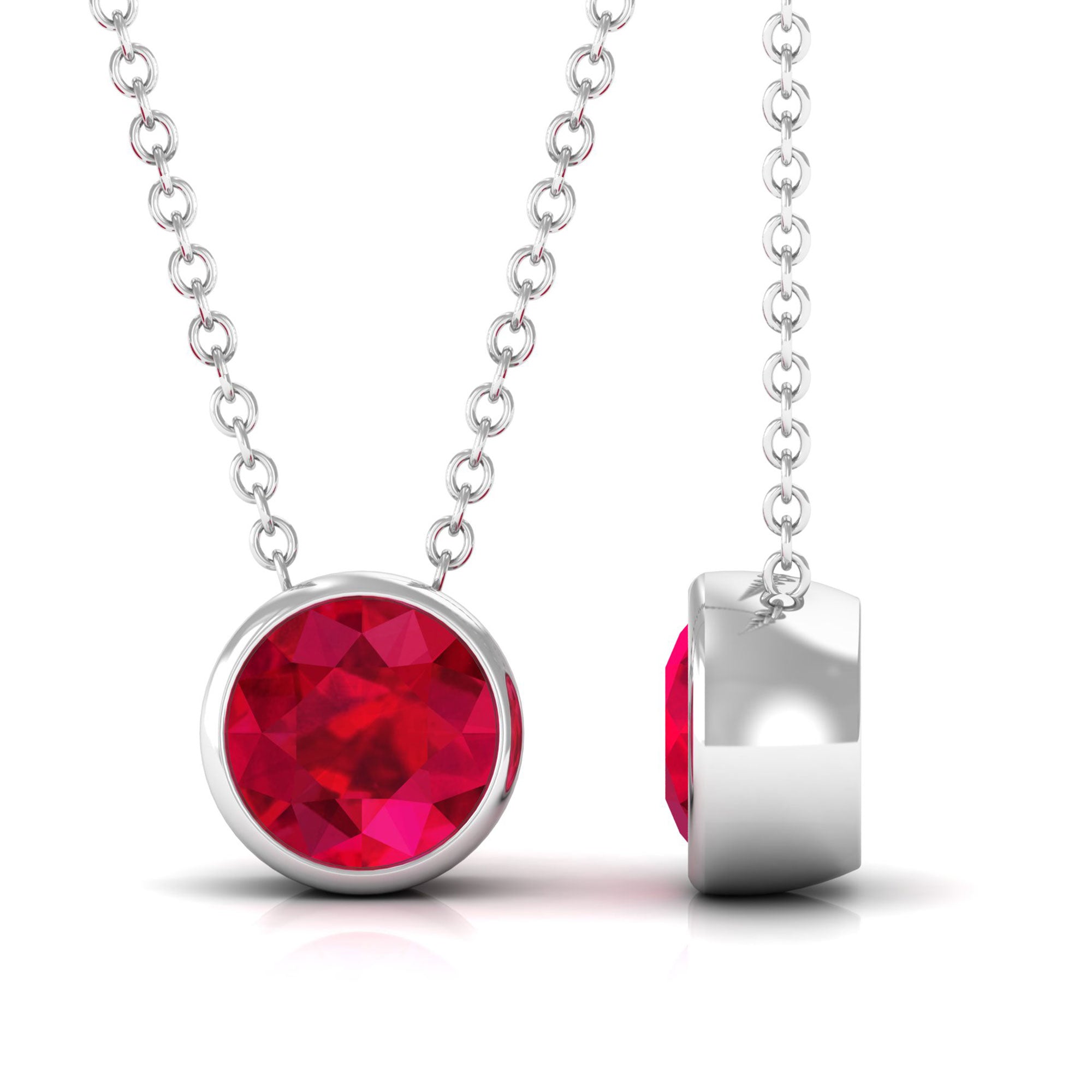 Vibrant Grown Labs-Lab Grown Ruby Round Solitaire Necklace