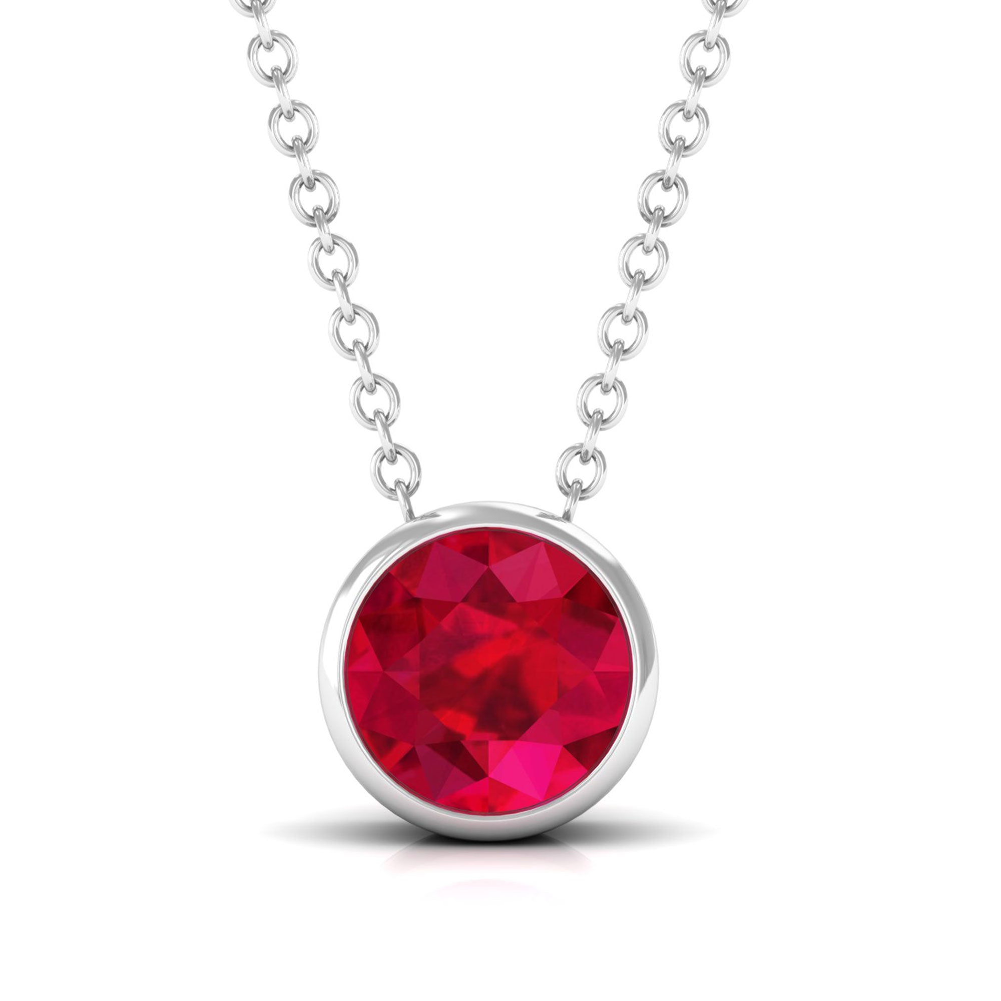 Vibrant Grown Labs-Lab Grown Ruby Round Solitaire Necklace