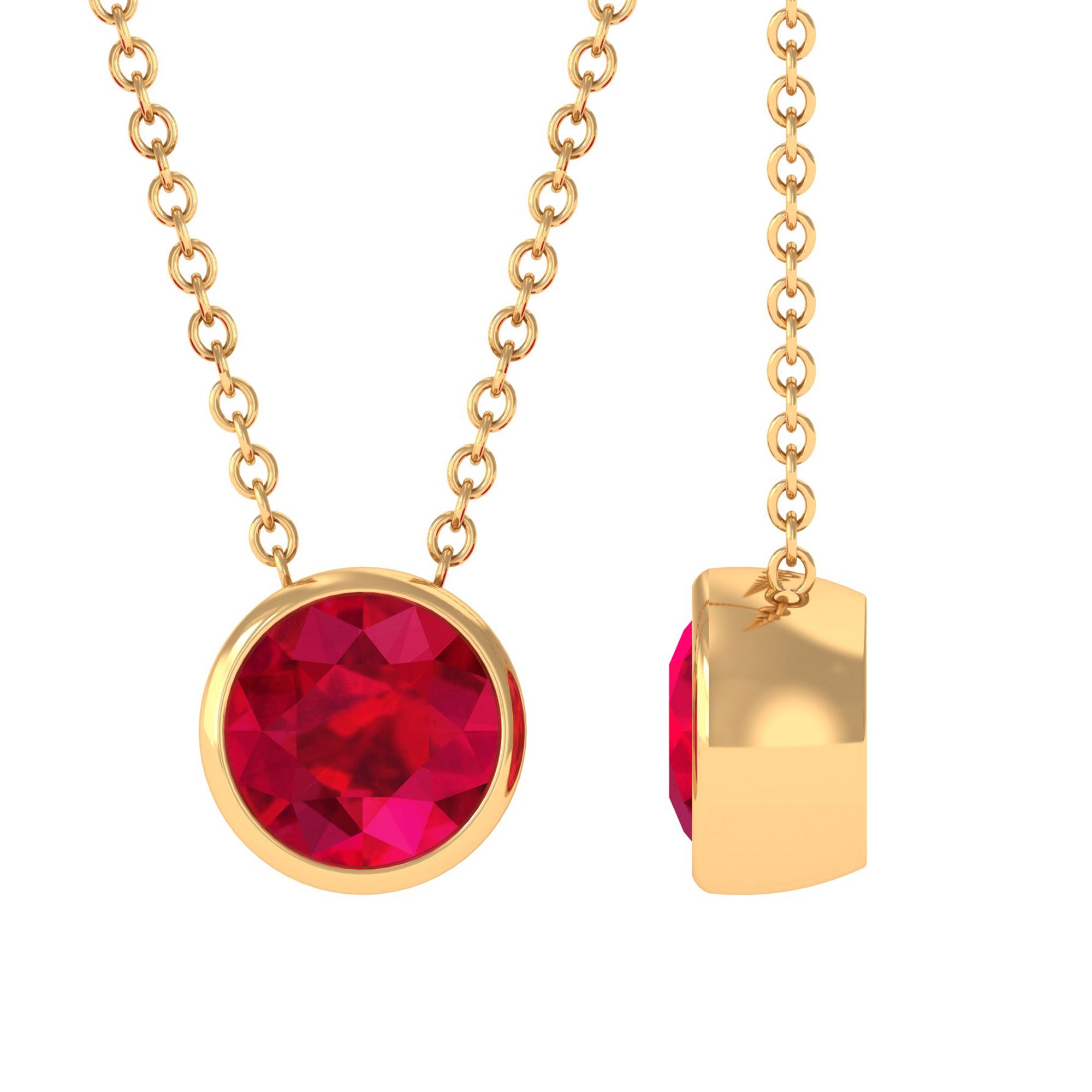 Vibrant Grown Labs-Lab Grown Ruby Round Solitaire Necklace