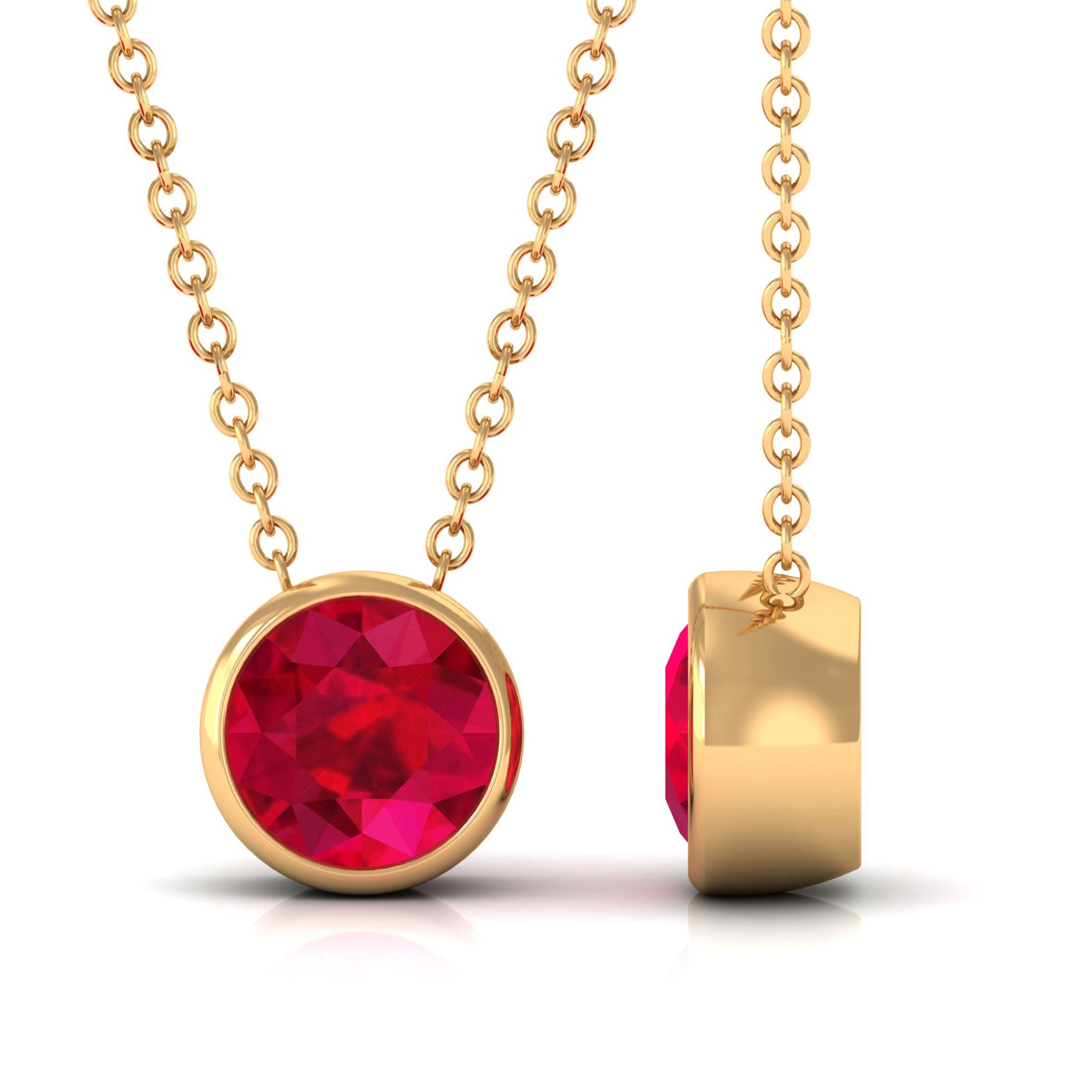 Vibrant Grown Labs-Lab Grown Ruby Round Solitaire Necklace