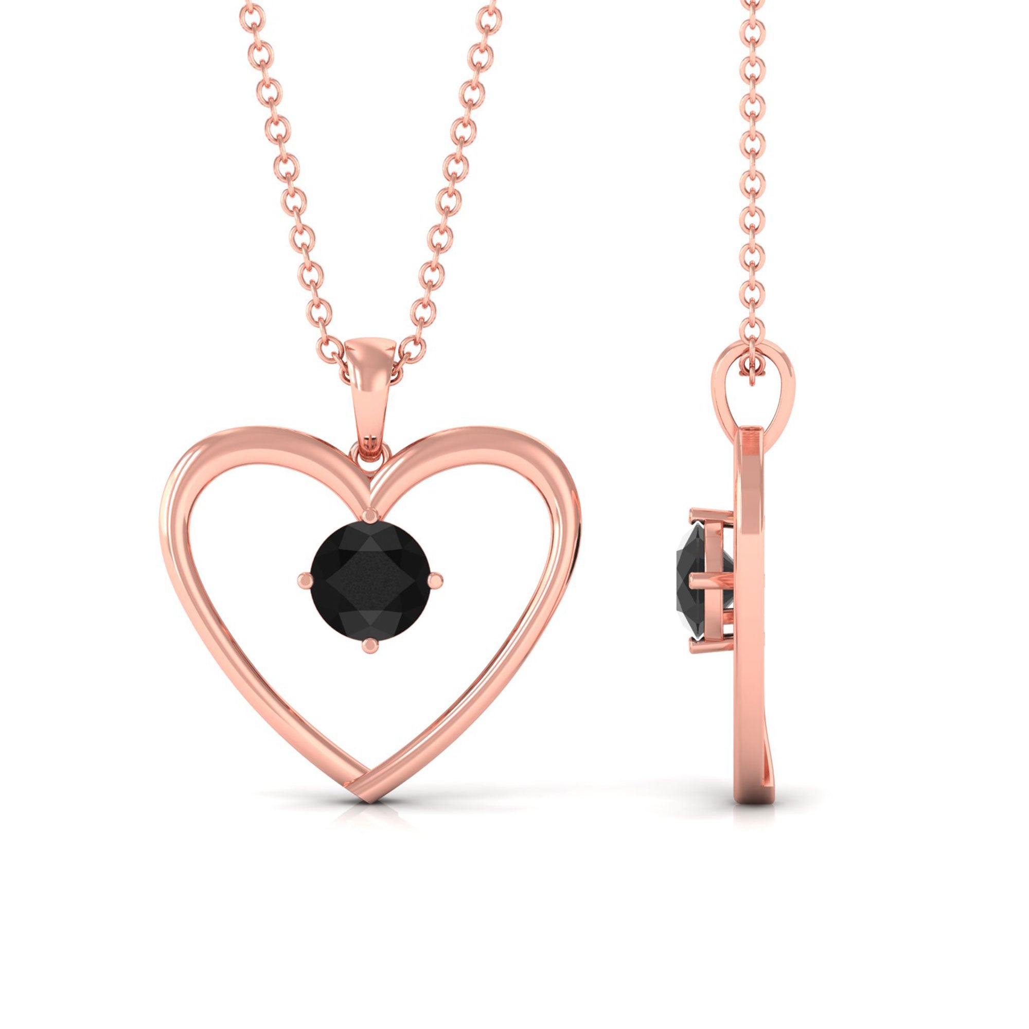 Vibrant Grown Labs-Minimal Heart Pendant Necklace with Lab Grown Black Diamond