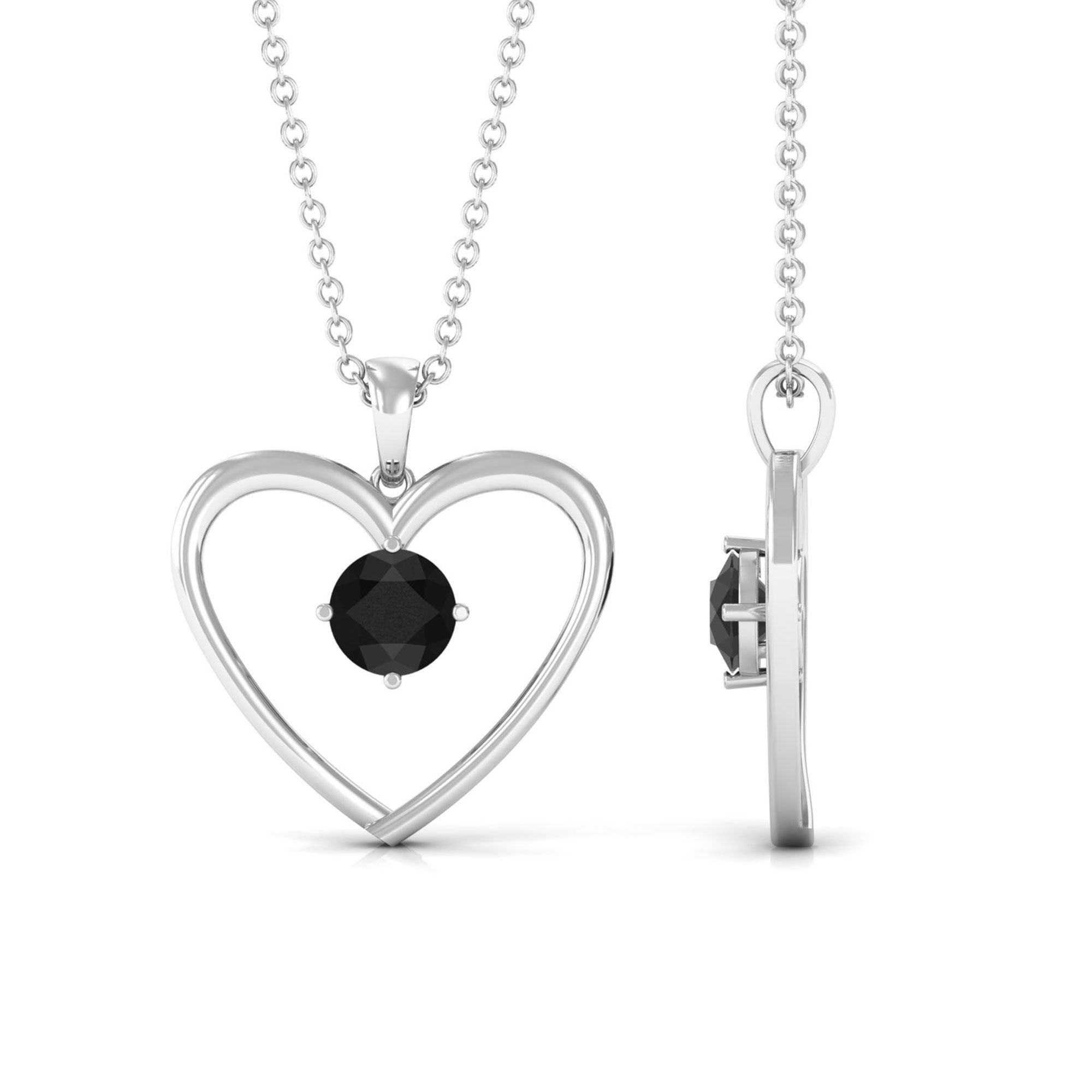 Vibrant Grown Labs-Minimal Heart Pendant Necklace with Lab Grown Black Diamond