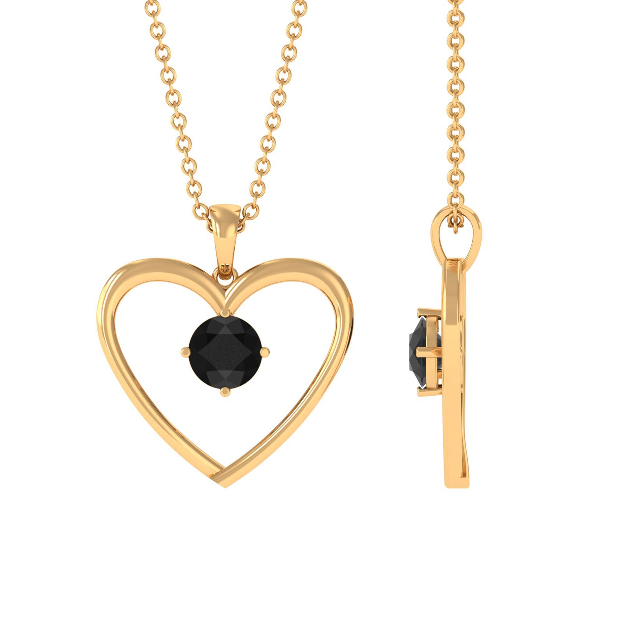 Vibrant Grown Labs-Minimal Heart Pendant Necklace with Lab Grown Black Diamond